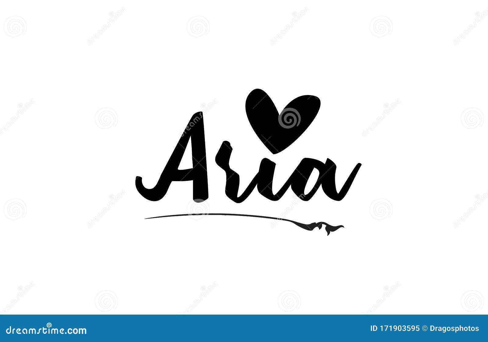 Aria Name Text Word with Love Heart Hand Written for Logo ...