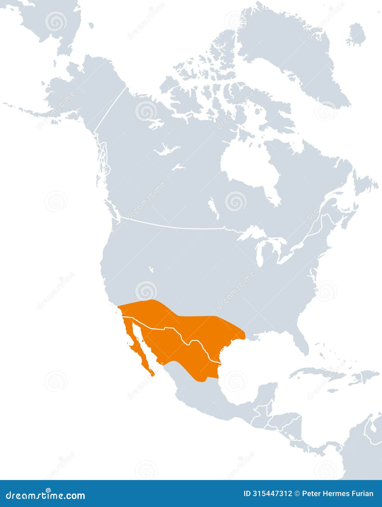 aridoamerica map, ecoregion of dry and arid climate in north america