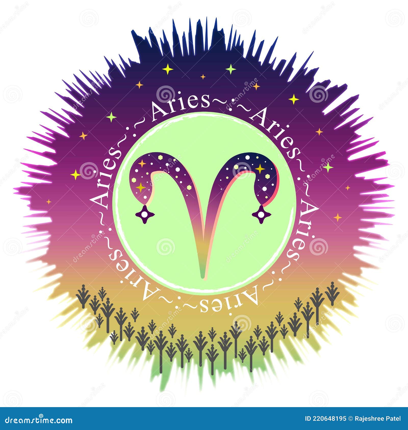 Aries Moon Sign. Zodiac Sign Label. Astrology Vector. Aurora Gradient