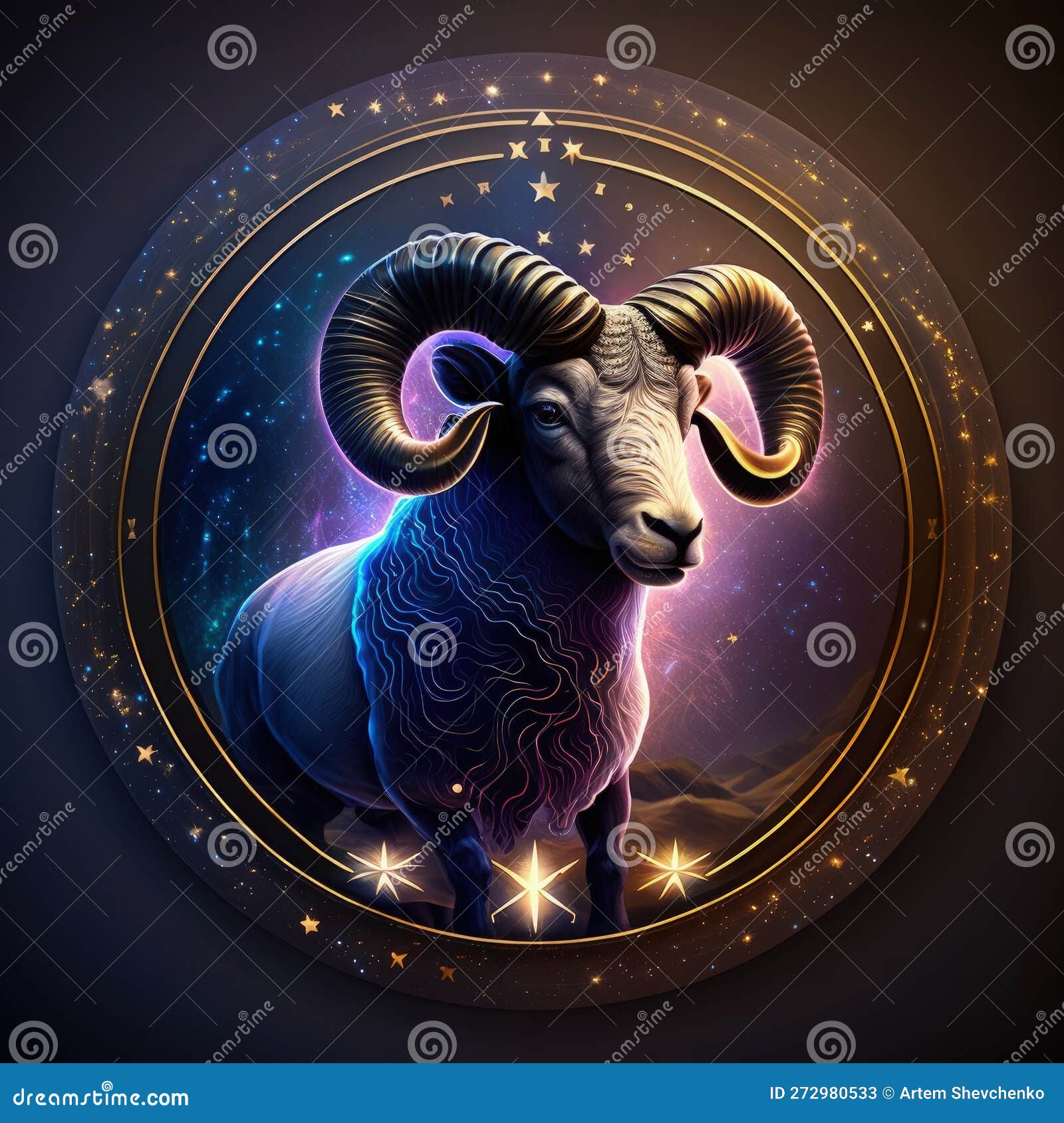 Aries Round Zodiac Animal Sign Realistic Mystical Astrology Background ...