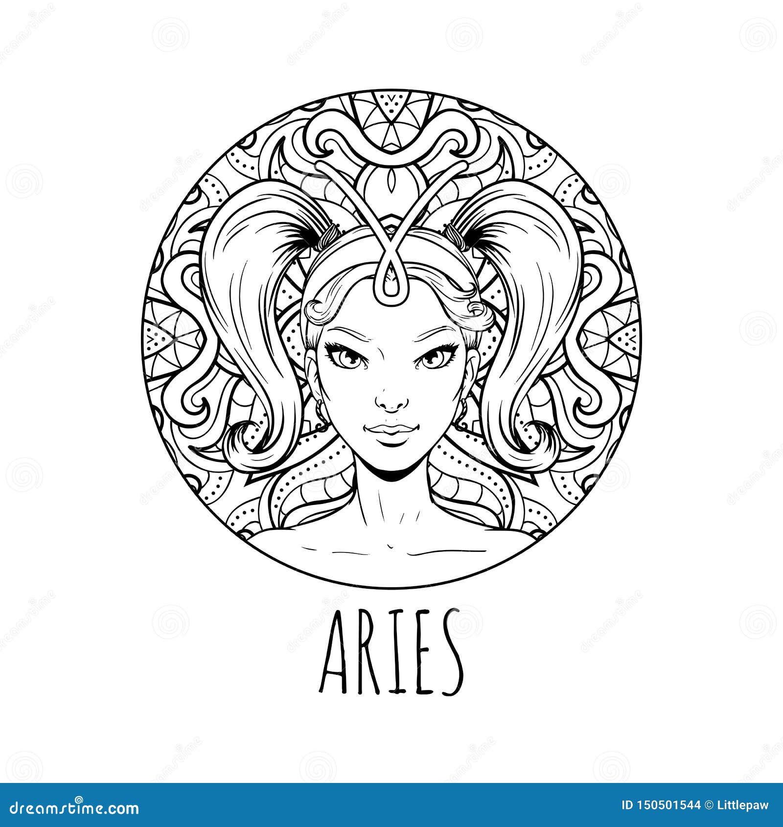 Aries Zodiac Sign Artwork, Adult Coloring Book Page, Beautiful