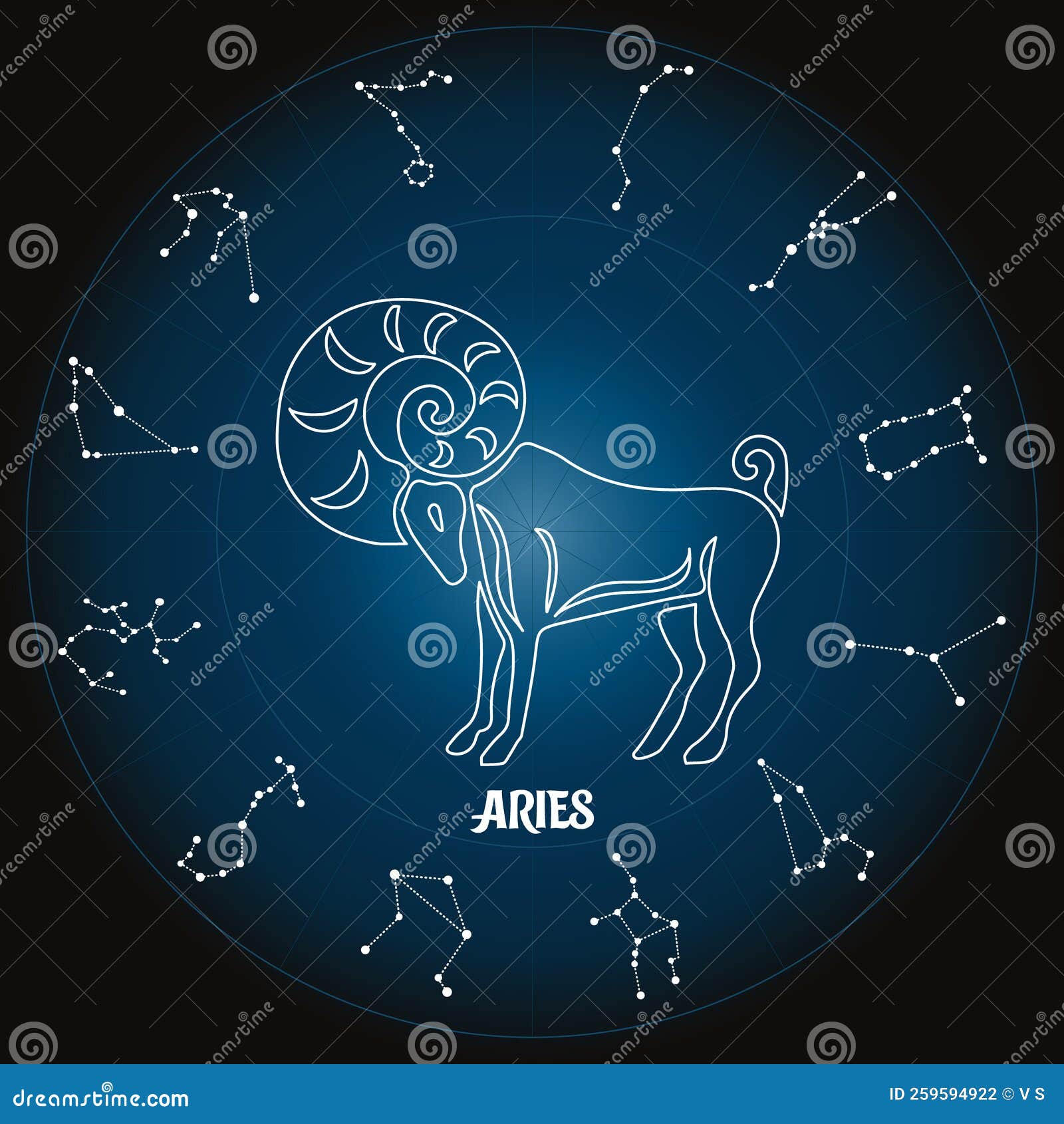 Aries Zodiac Sign in Astrological Circle with Zodiac Constellations ...