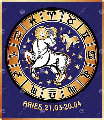 Aries Zodiac Sign.Horoscope Circle.Retro Illustrat Stock Vector ...