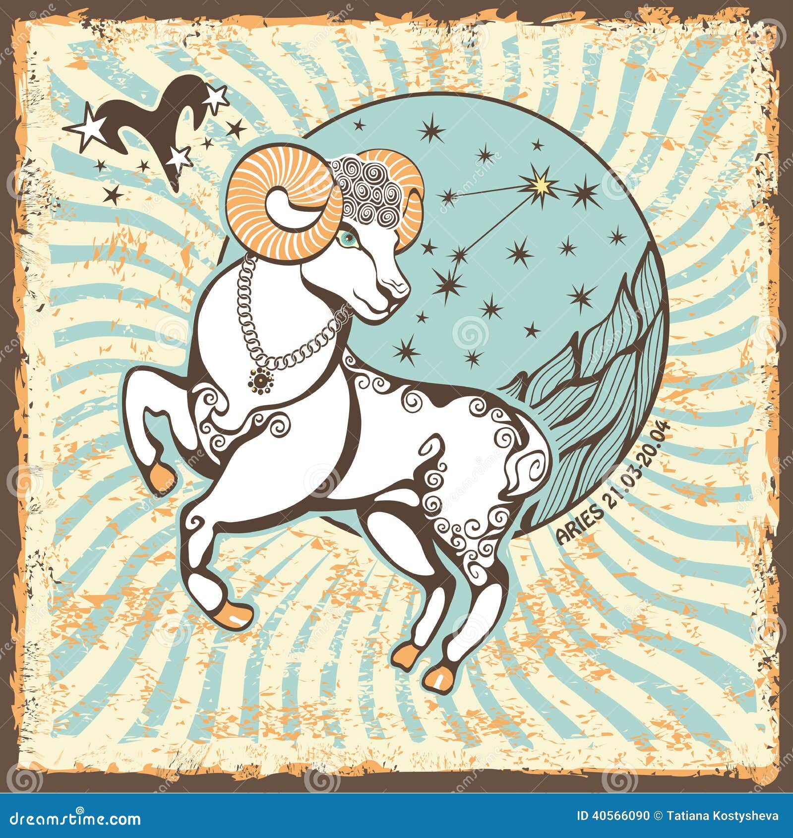 aries zodiac sign.vintage horoscope card