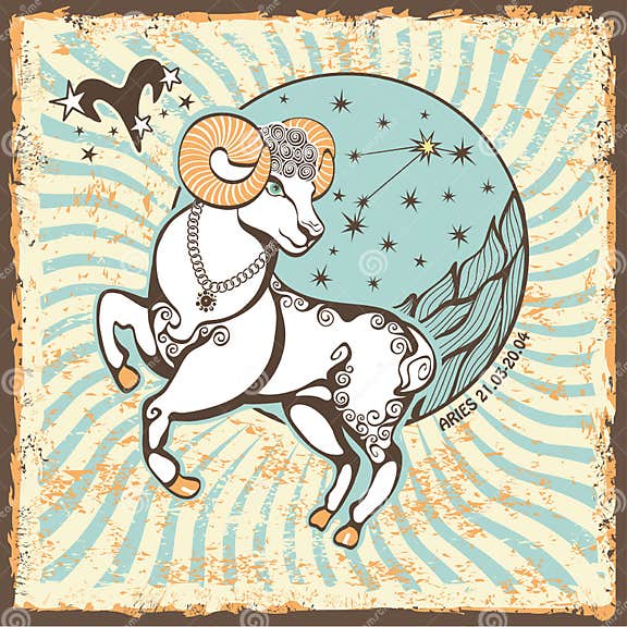 Aries Zodiac Sign.Vintage Horoscope Card Stock Vector - Illustration of ...