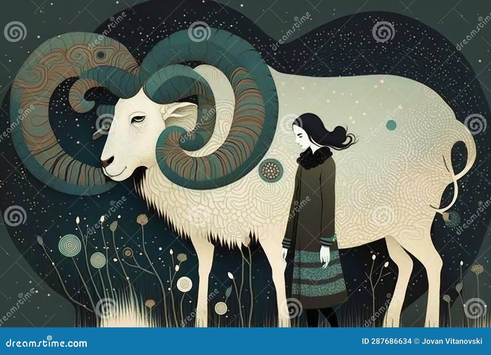 Aries zodiac sign woman. stock illustration. Illustration of flock ...