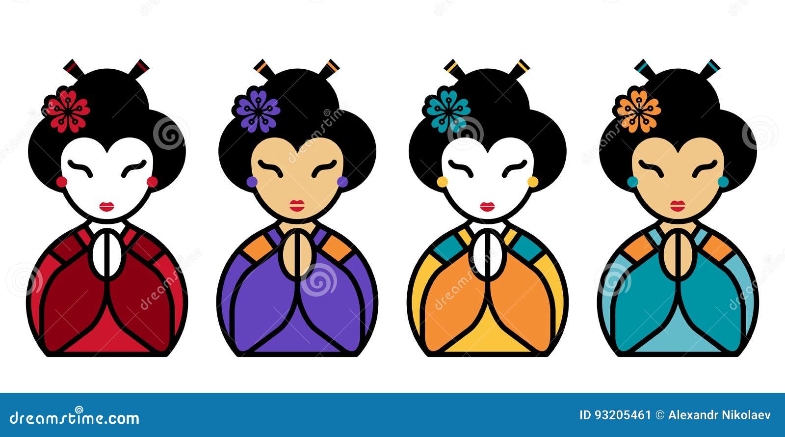 arigato set of cute appreciative japanese geisha