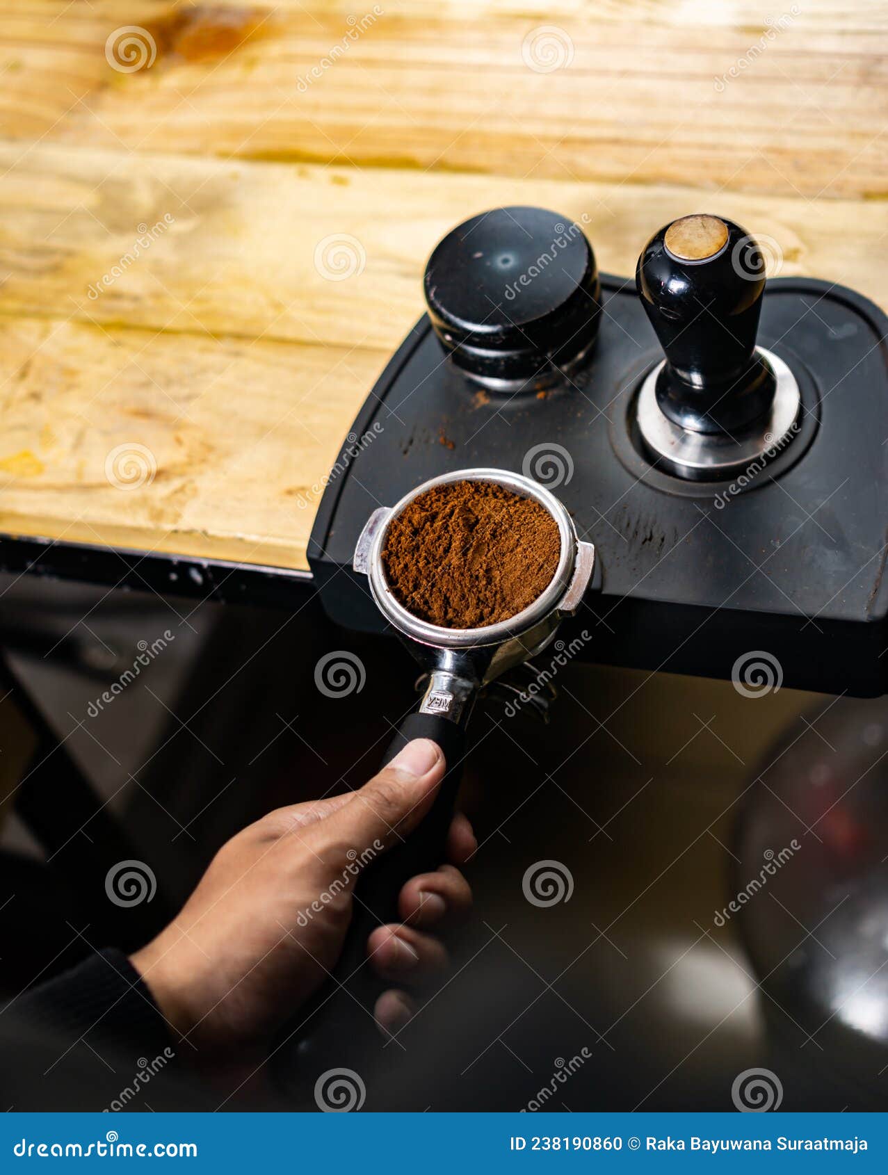 Arista Preparing To Apply Pressure on Coffee Espresso Tamper Stock Photo Image of crema, brown