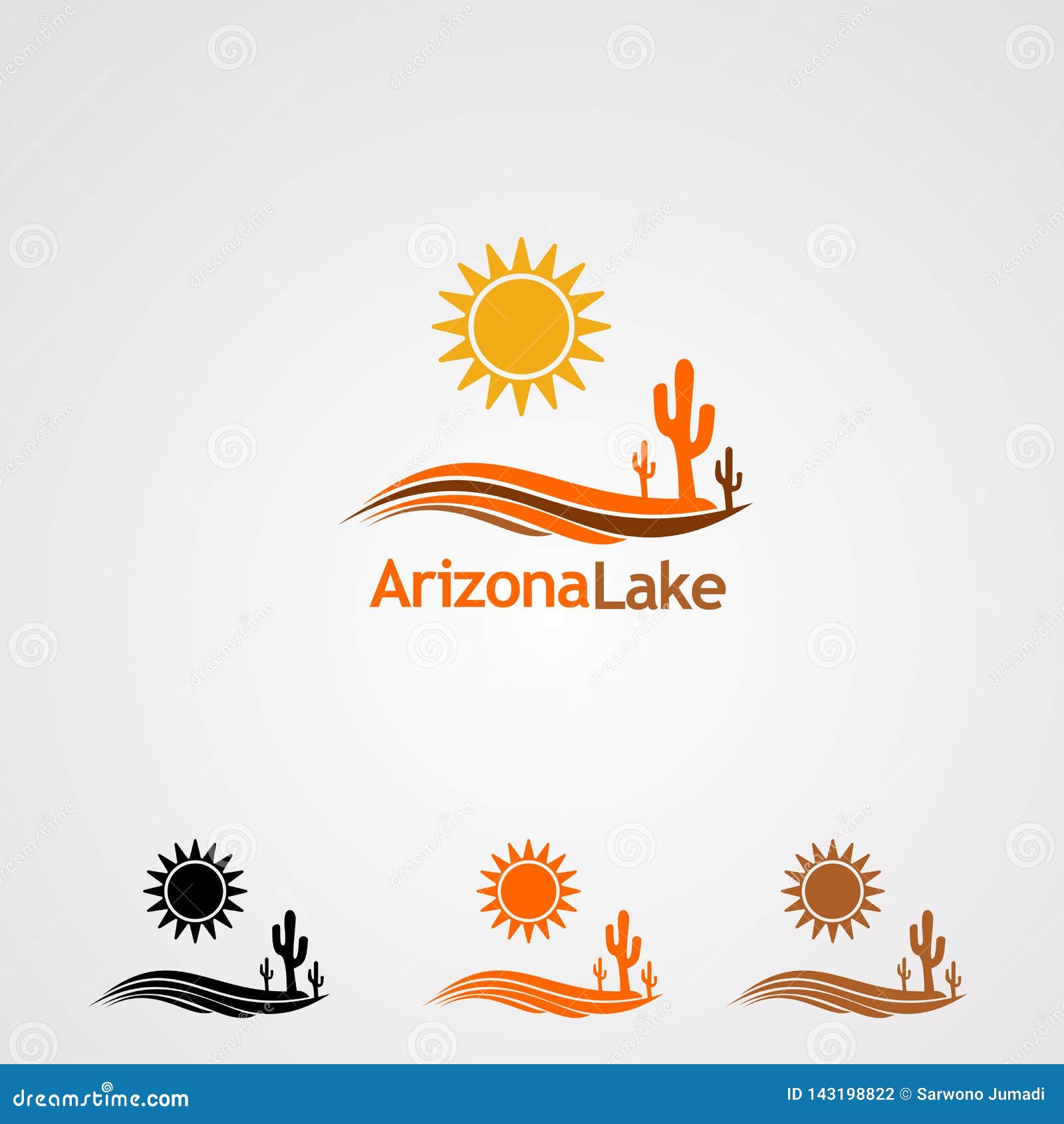 arizona lake with sun dan tree cactus logo , icon, , and template for company