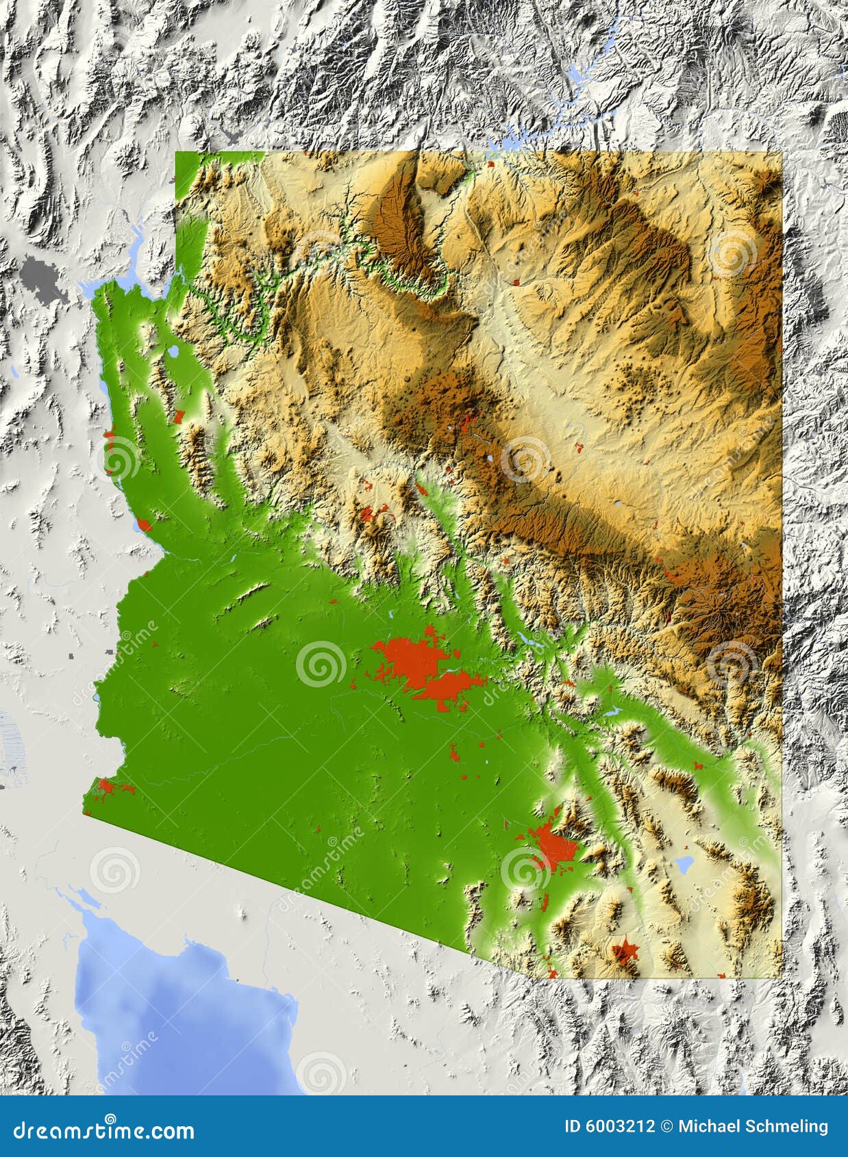 Arizona, shaded relief map stock illustration. Illustration of ...