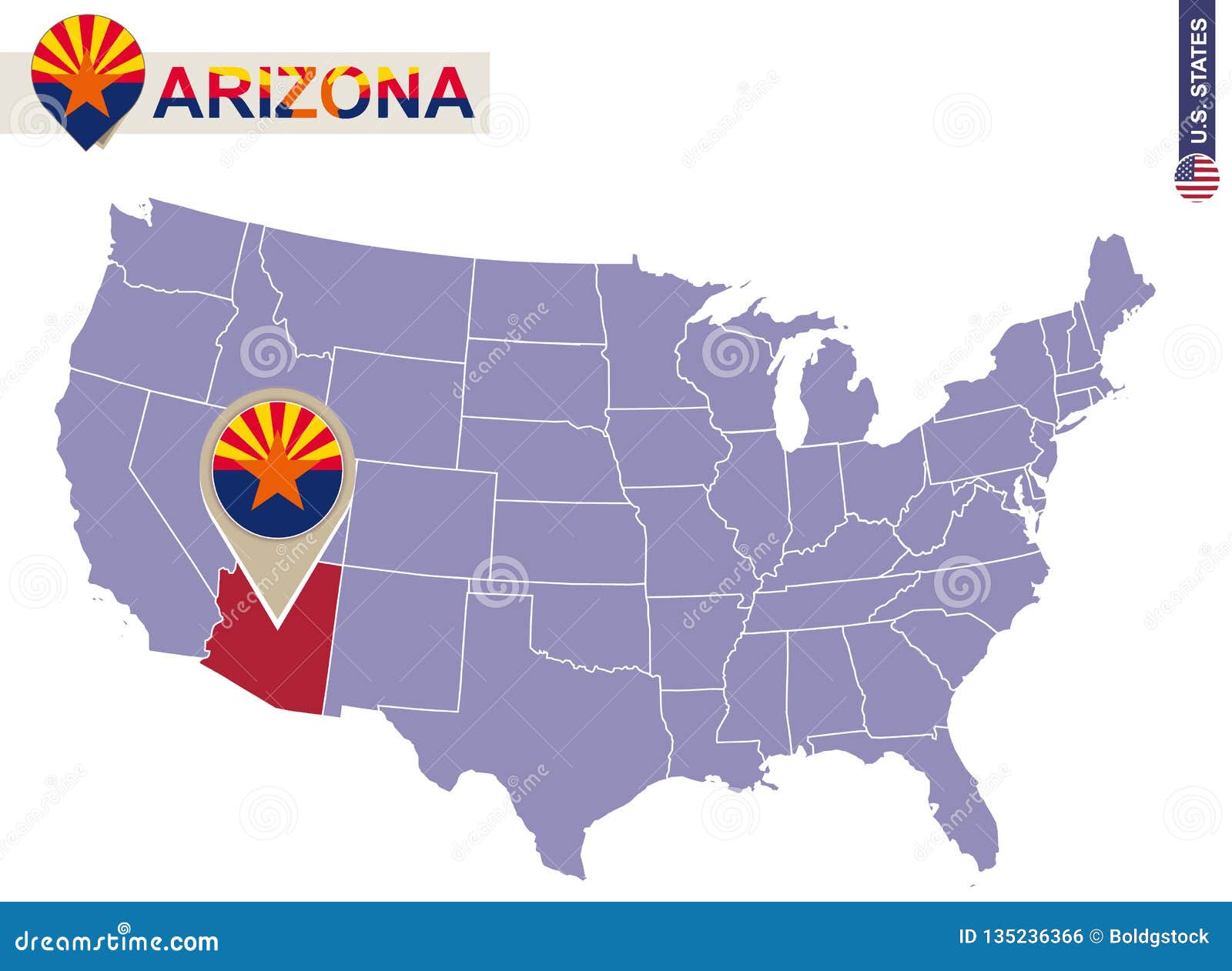Arizona State On Usa Map Arizona Flag And Map Stock Vector