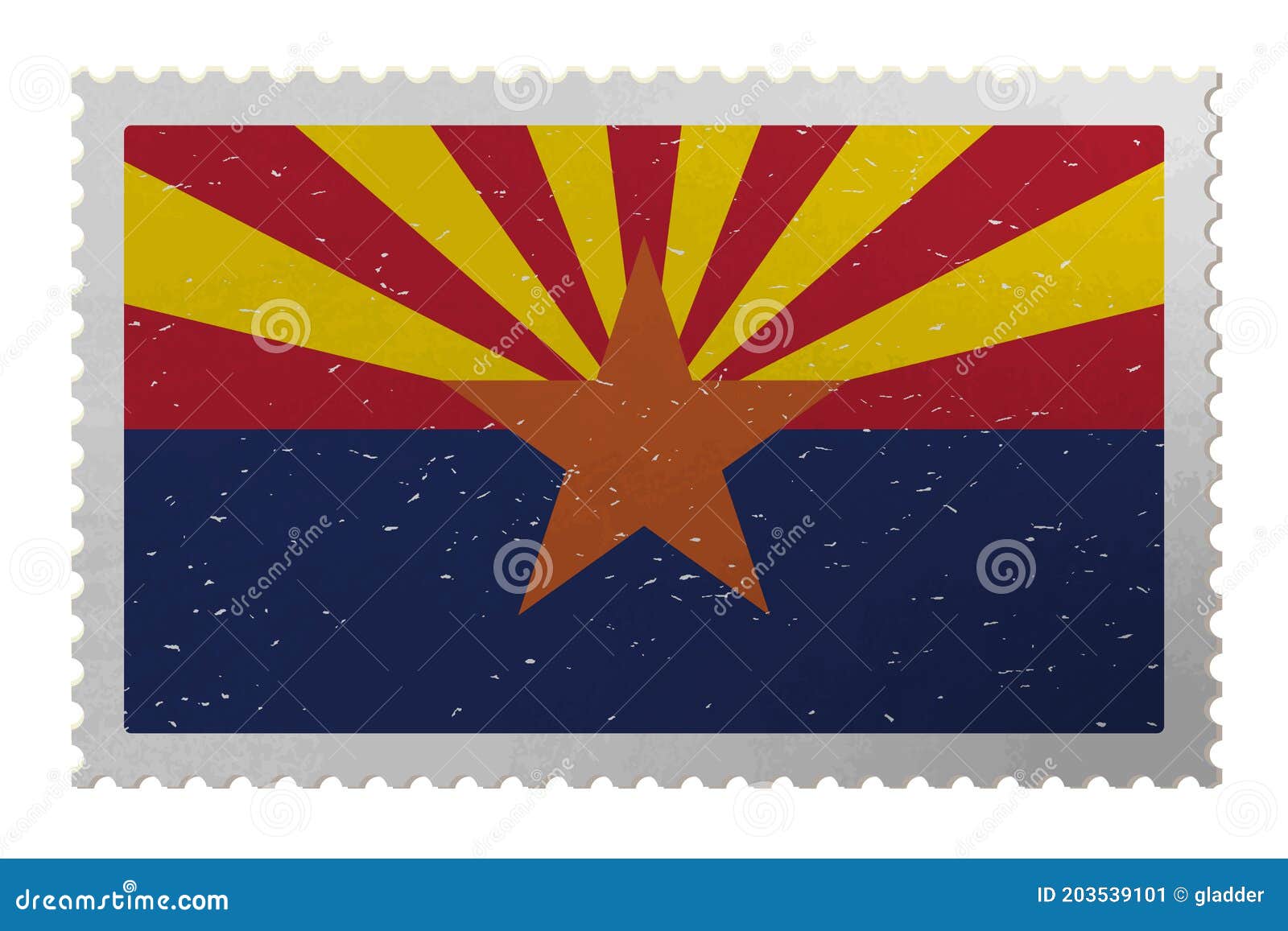 Arizona US Flag on Old Postage Stamp, Vector Stock Illustration