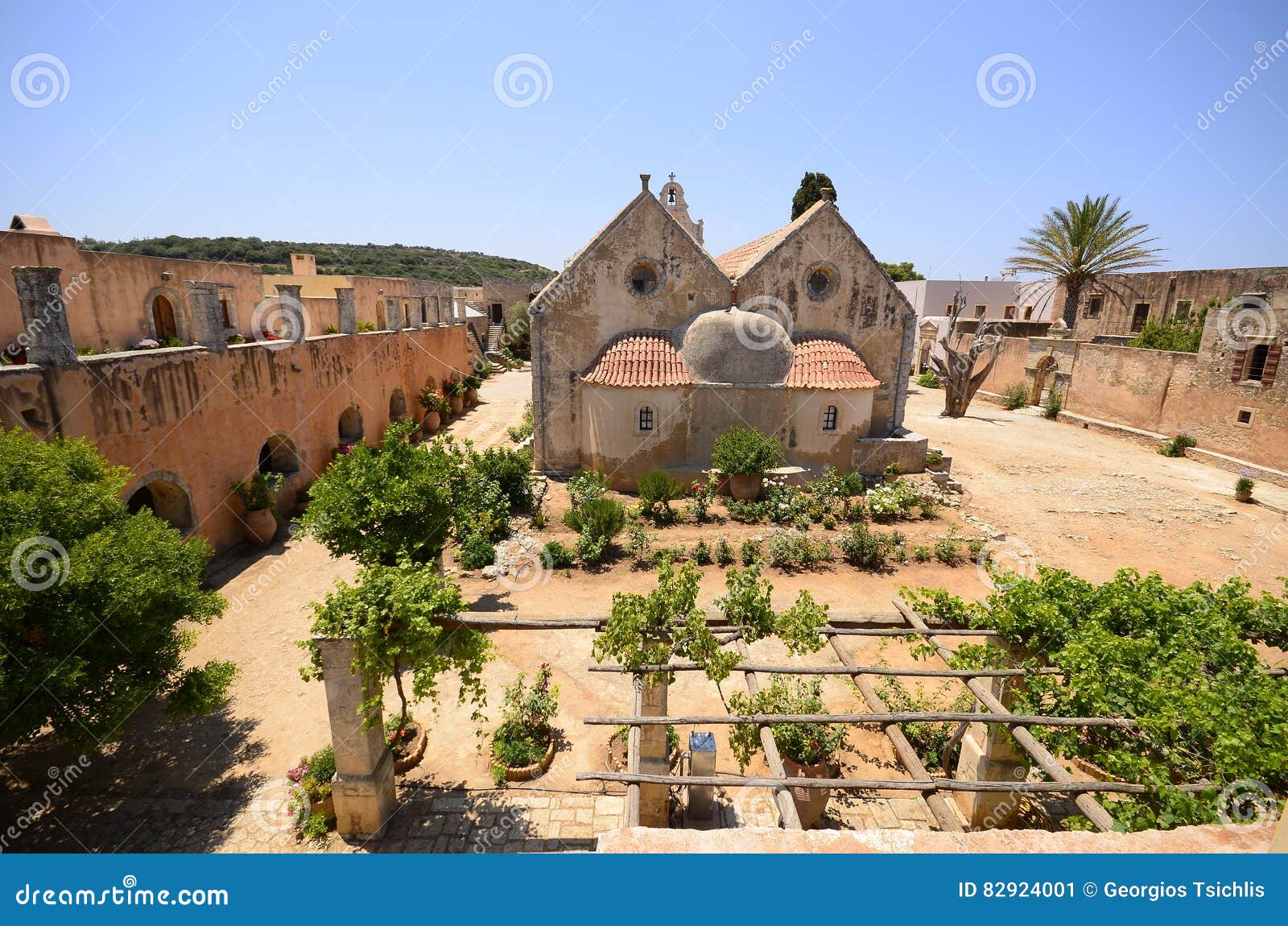 arkadi monastery and country yard, crete