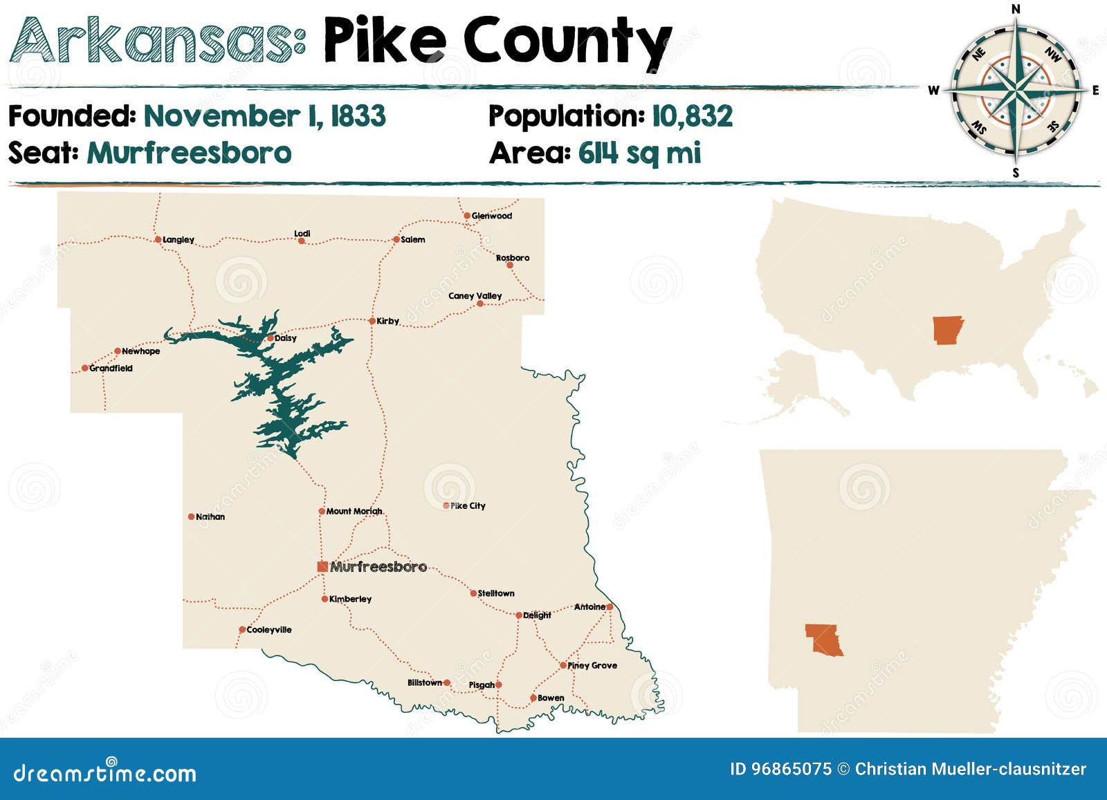 Arkansas, Pike county map stock vector. Illustration of geography 96865075