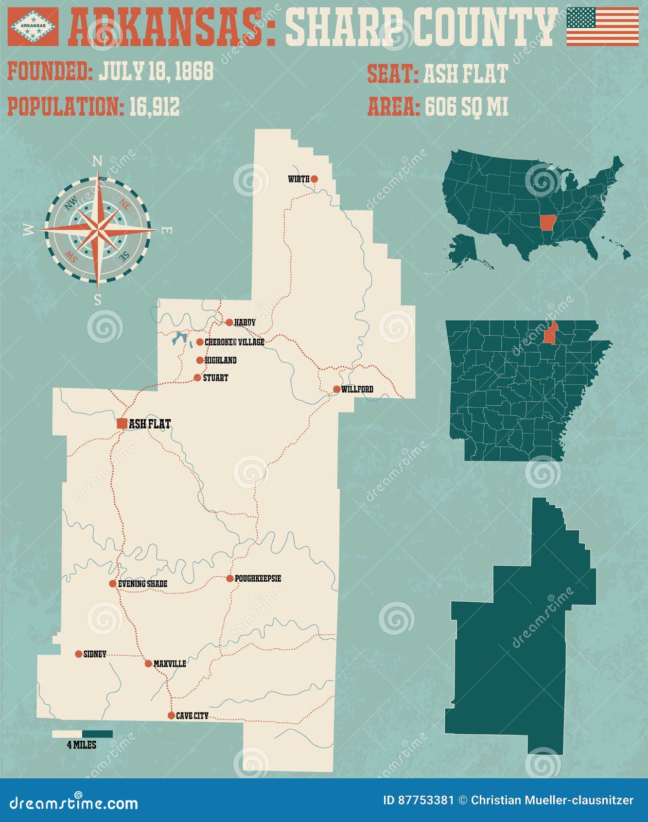 Arkansas Sharp county map stock vector. Illustration of rose 87753381