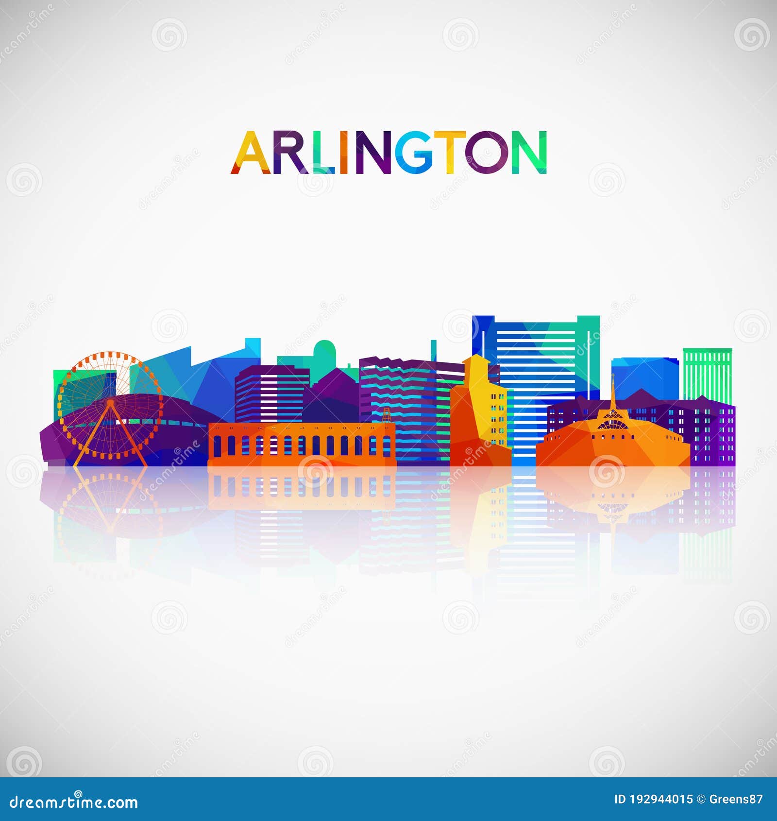 arlington, texas skyline silhouette in colorful geometric style.