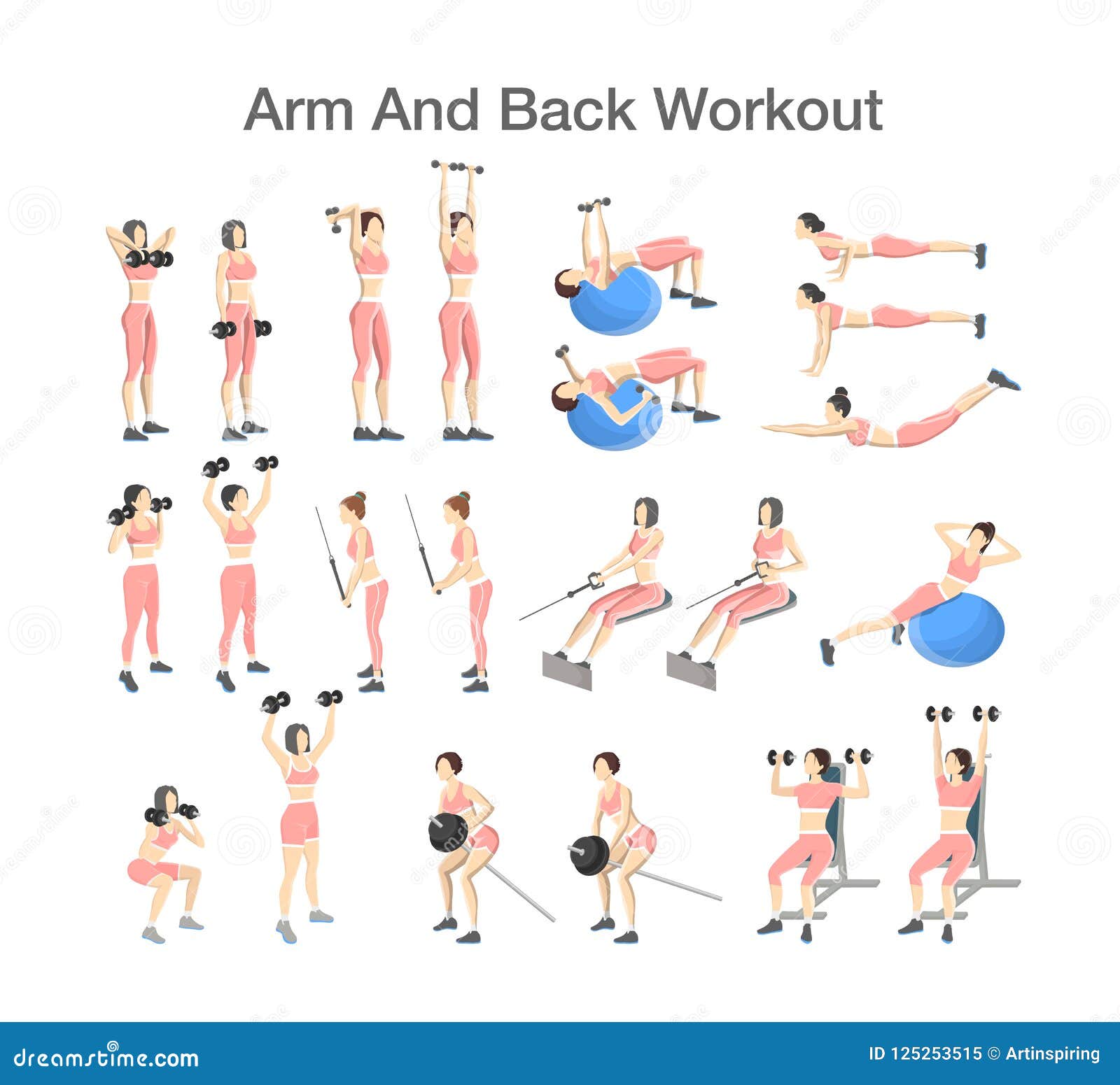 Arm And Back Workout Set With Different Tools Stock Vector ...