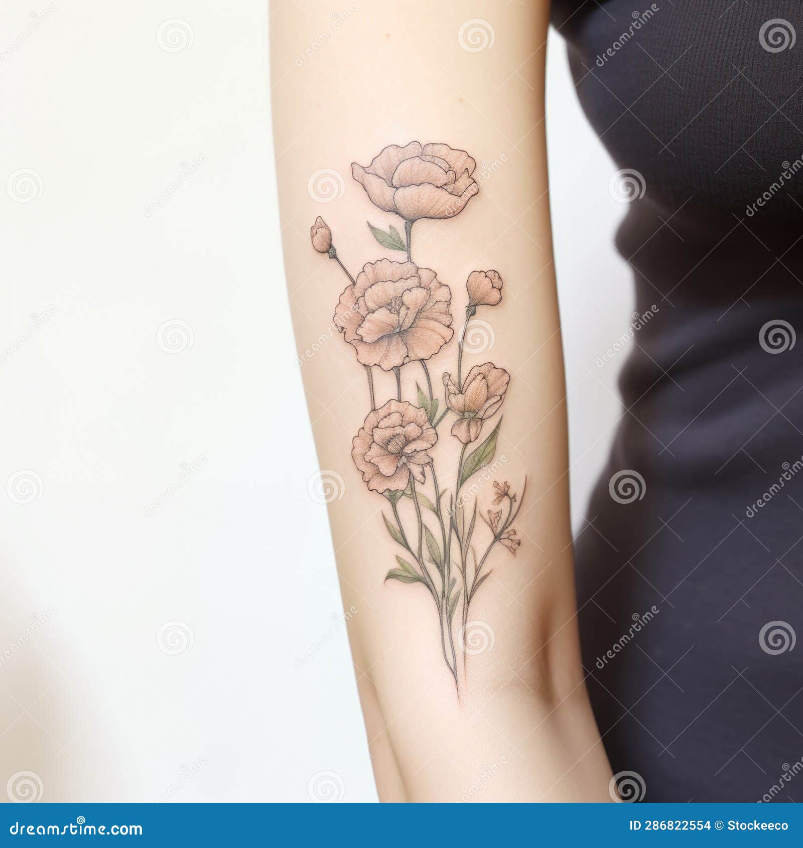 Delicate flower tattoo done in fine line.