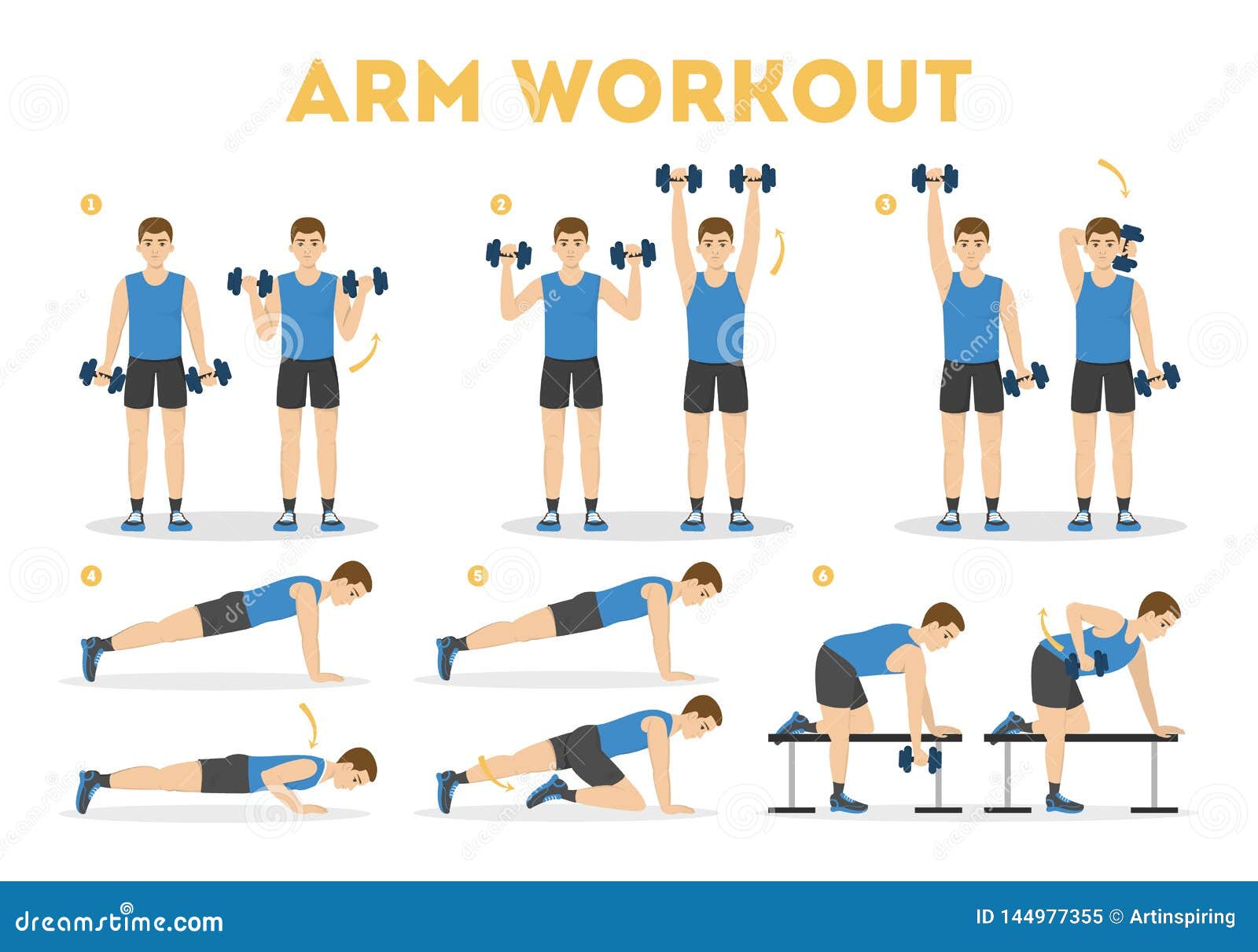 Arm Workout for Man. Exercise for Strong Arms Stock Vector - Illustration  of bodybuilding, isolated: 144977355