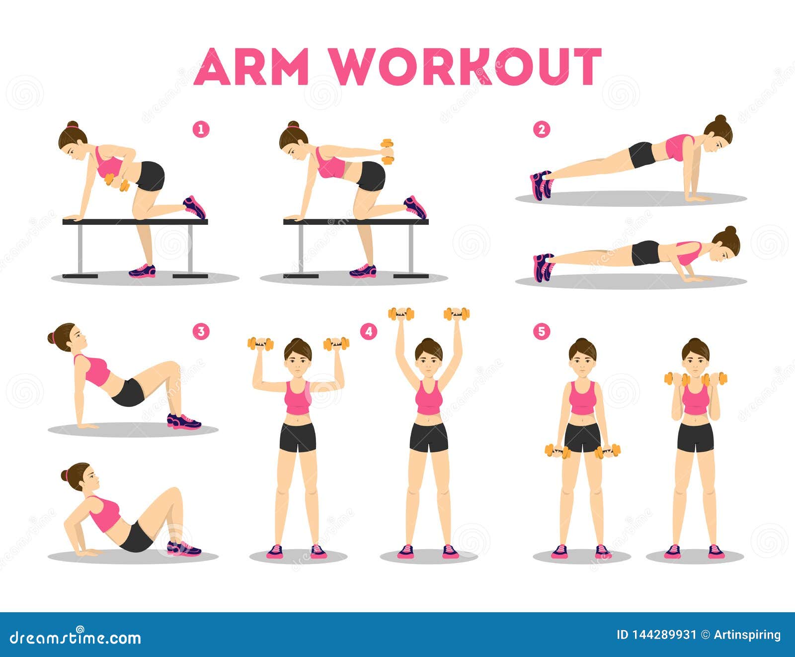 Arm Workout for Woman. Collection of Exercise for Slim Stock