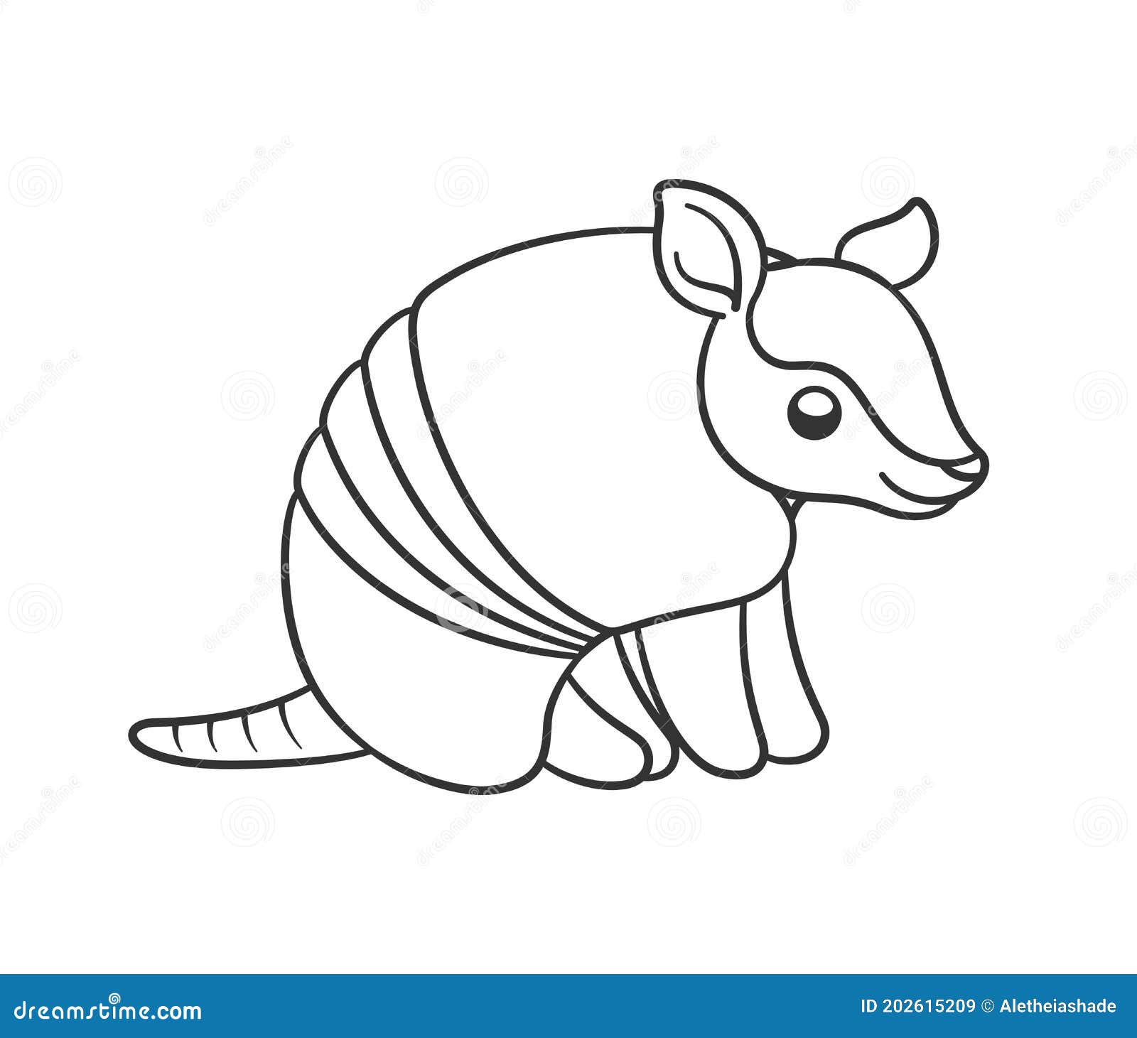 Armadillo Sitting And Smiling Cartoon Outline Vector Illustration