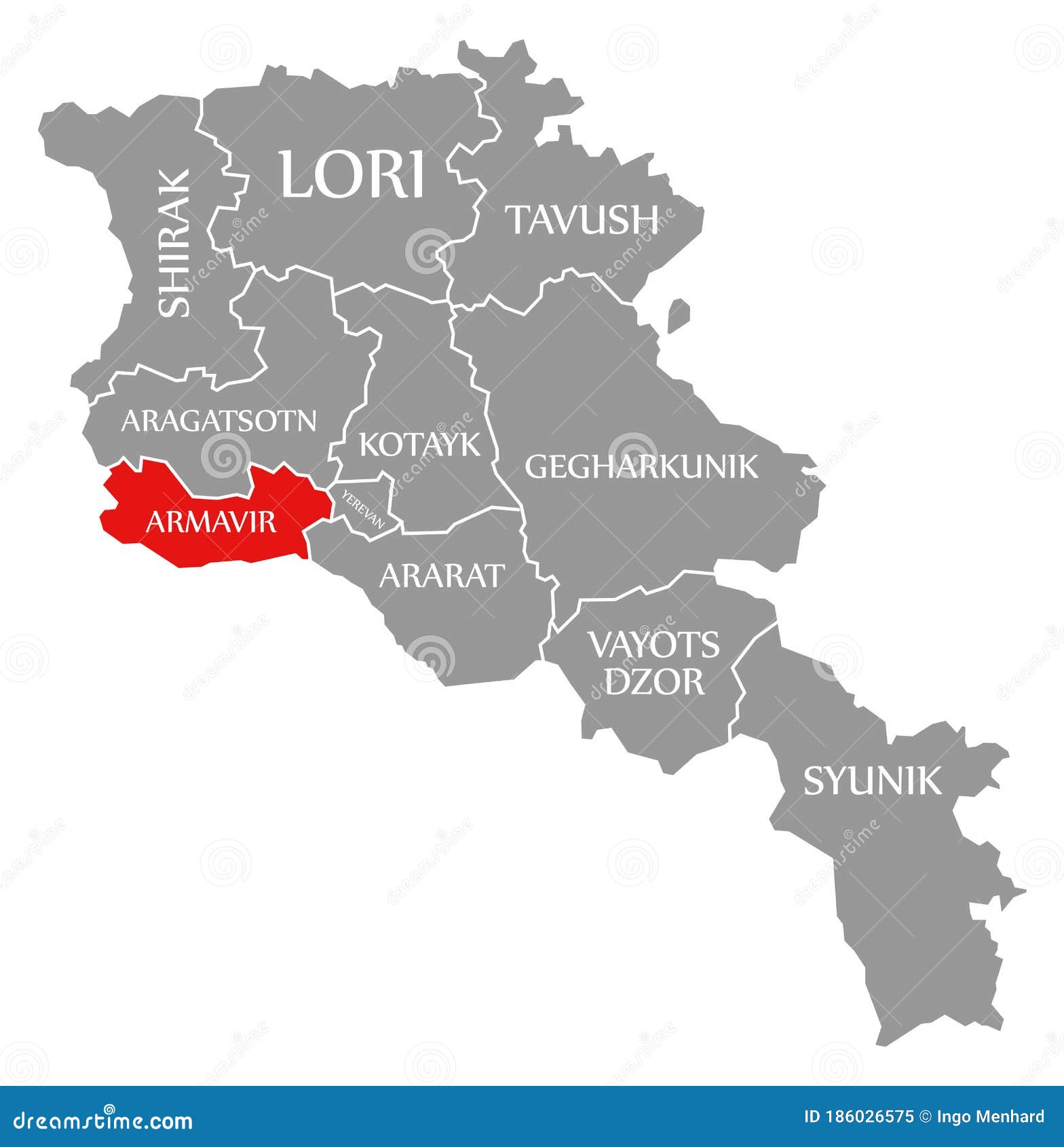 Armavir Red Highlighted in Map of Armenia Stock Illustration
