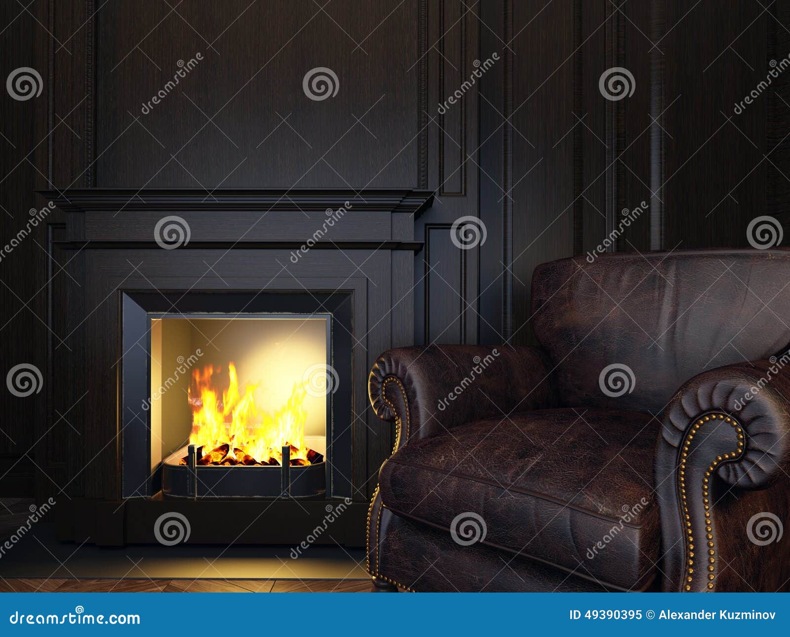 Armchair and fireplace stock image. Image of fireplace 49390395