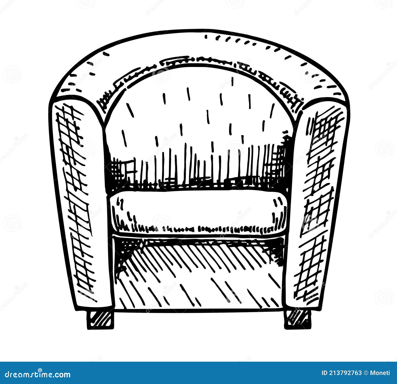 Armchair Sketch. Hand Drawn Chair. Vector Furniture Illustration