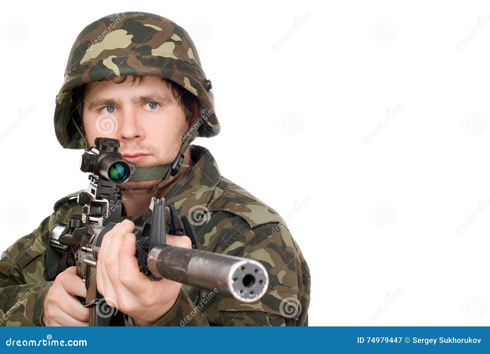 Armed soldier pointing m16 stock image. Image of military 74979447