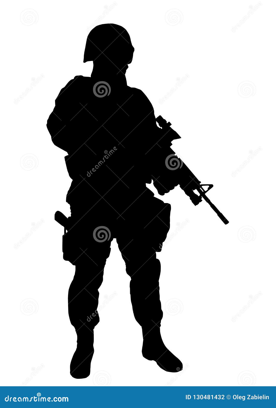 Armed SWAT Fighter Isolated Vector Black Silhouette | CartoonDealer.com