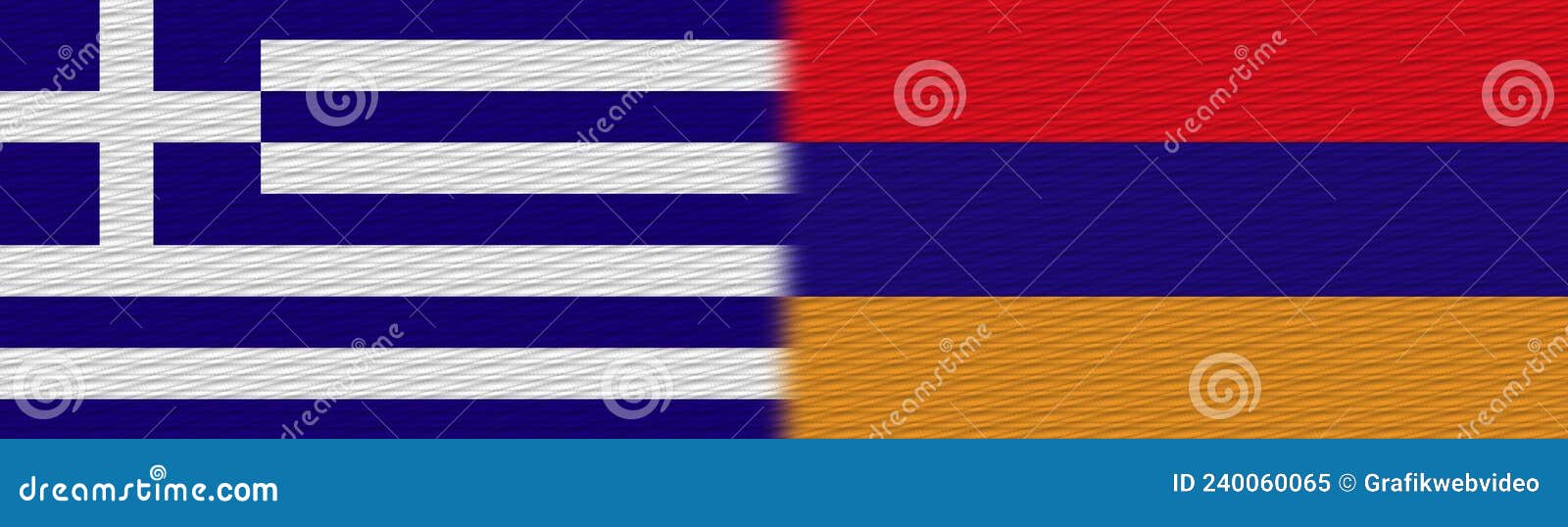 Armenia and Greece Fabric Texture Flag â€“ 3D Illustrations Stock