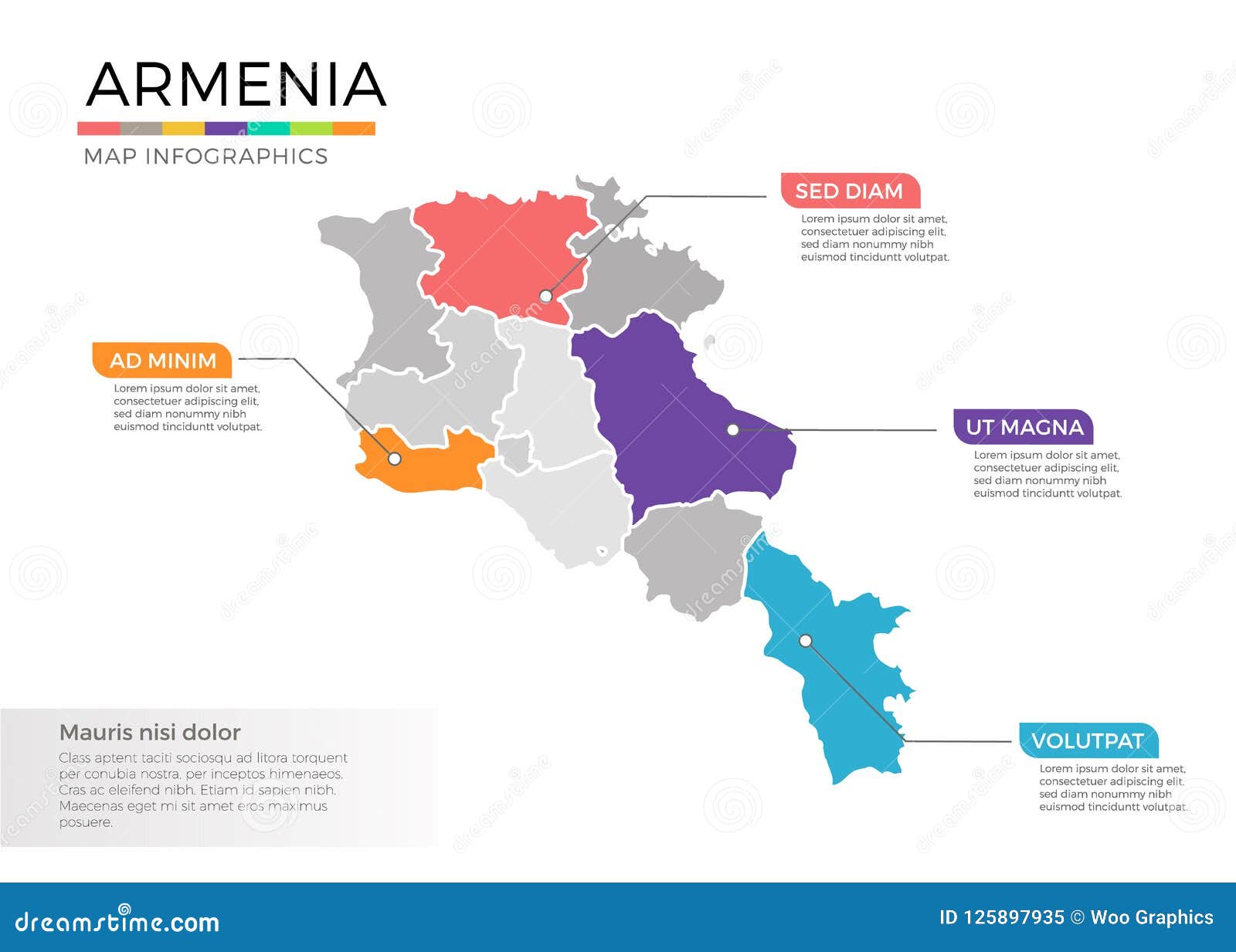 Armenia Map Infographics Vector Template with Regions and Pointer Marks