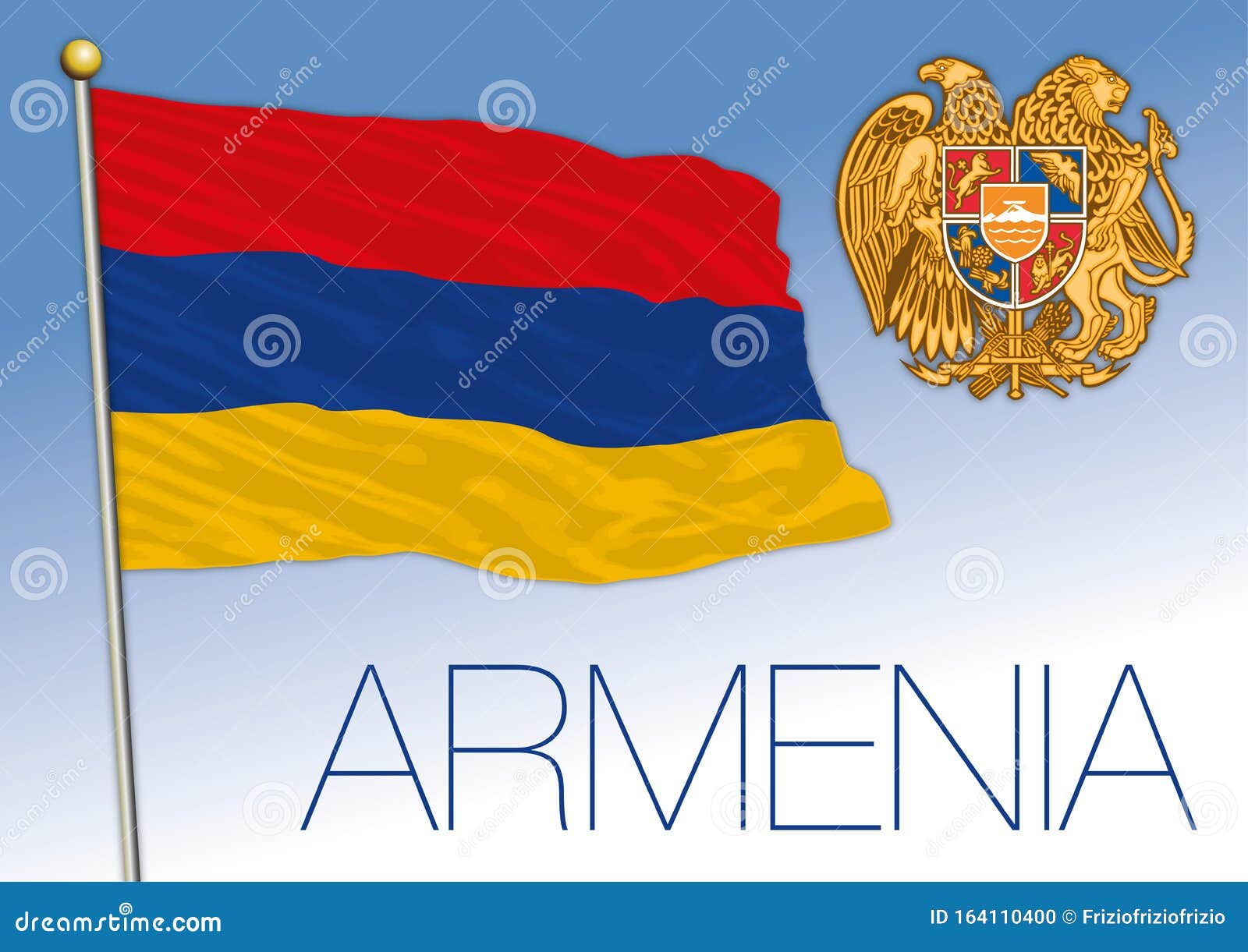 Flag of Armenia with coat of arms size 90x135 cm