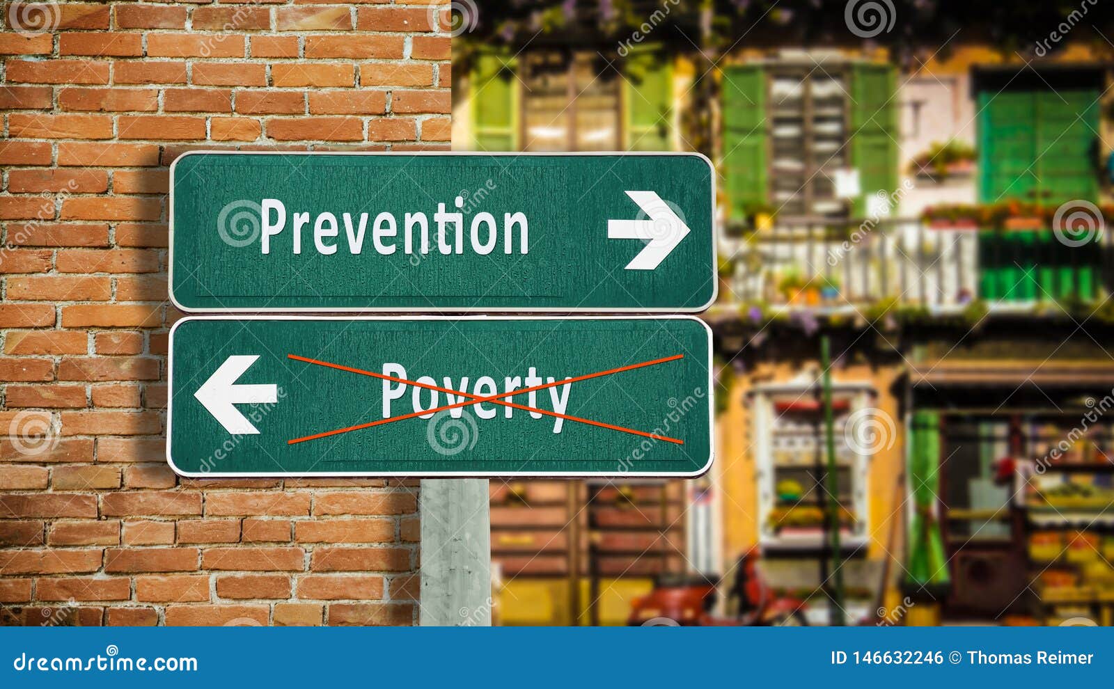 Street Sign Prevention versus Poverty. Street Sign the Direction Way to Prevention versus Poverty
