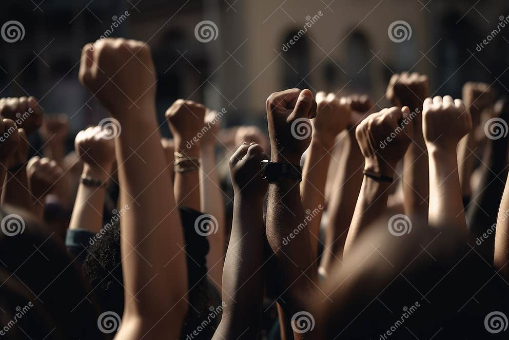 Arms Raised in Protest Group Stock Illustration - Illustration of ...