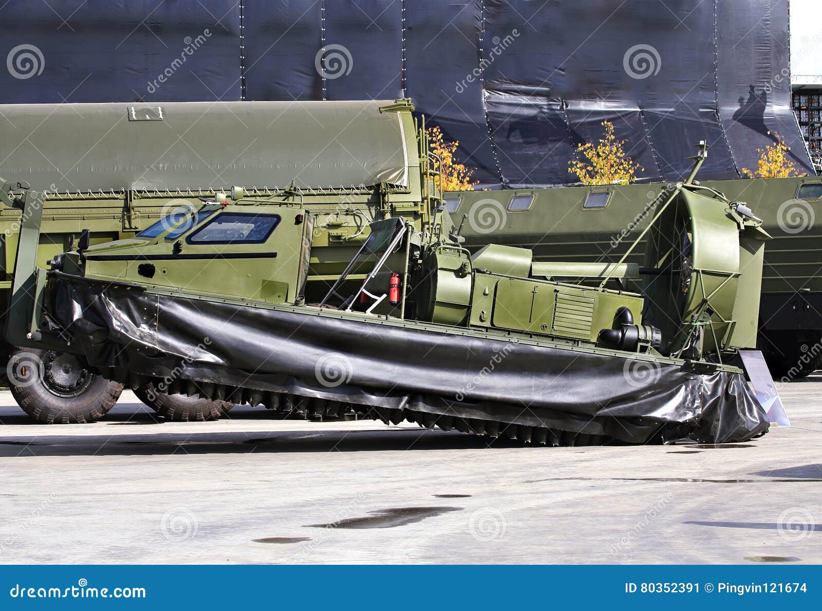 Army Air Cushion Boat on the Trailer Stock Image Image of surface