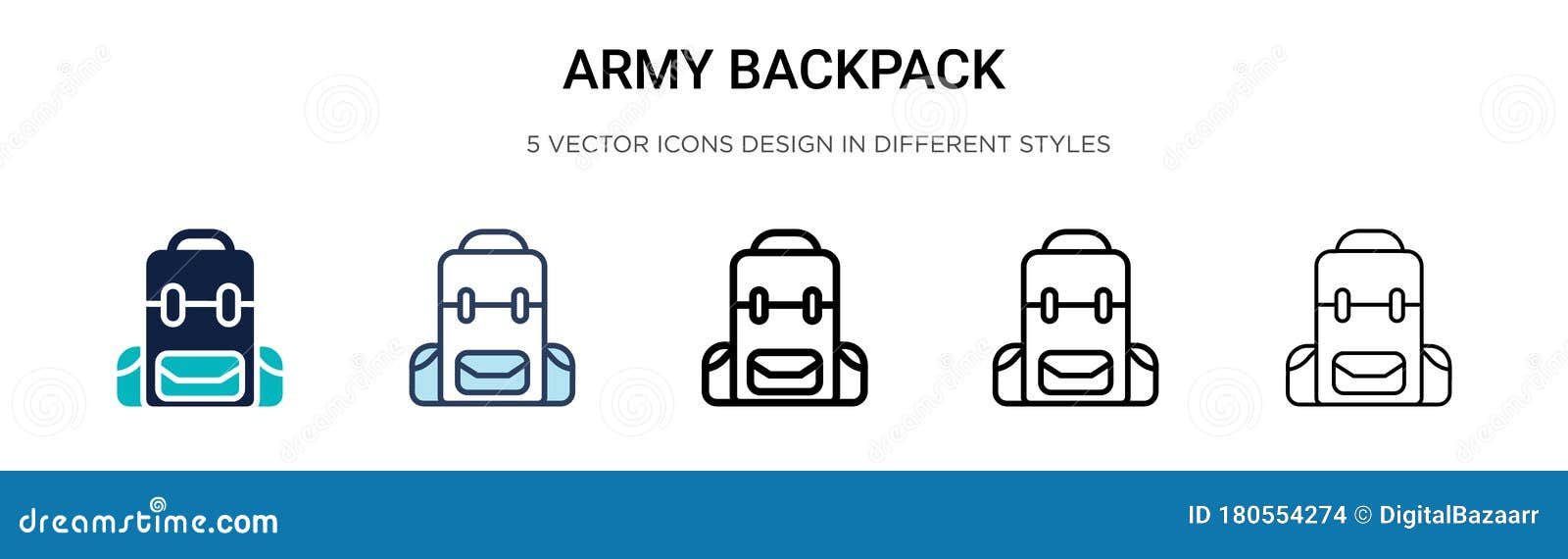 Army Backpack Icon in Filled, Thin Line, Outline and Stroke Style