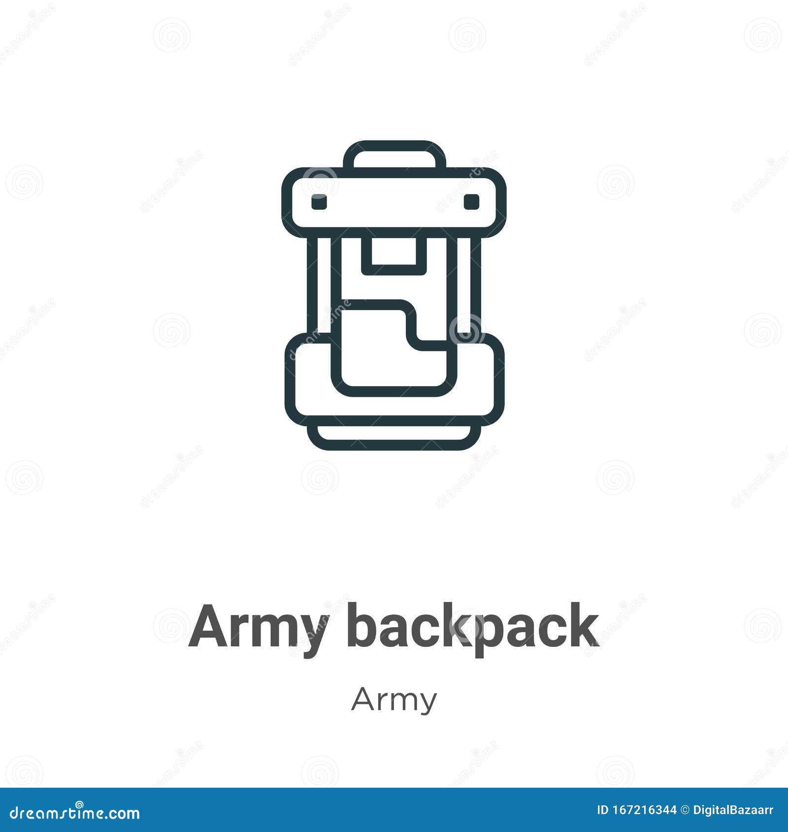 Army Backpack Outline Vector Icon. Thin Line Black Army Backpack Icon