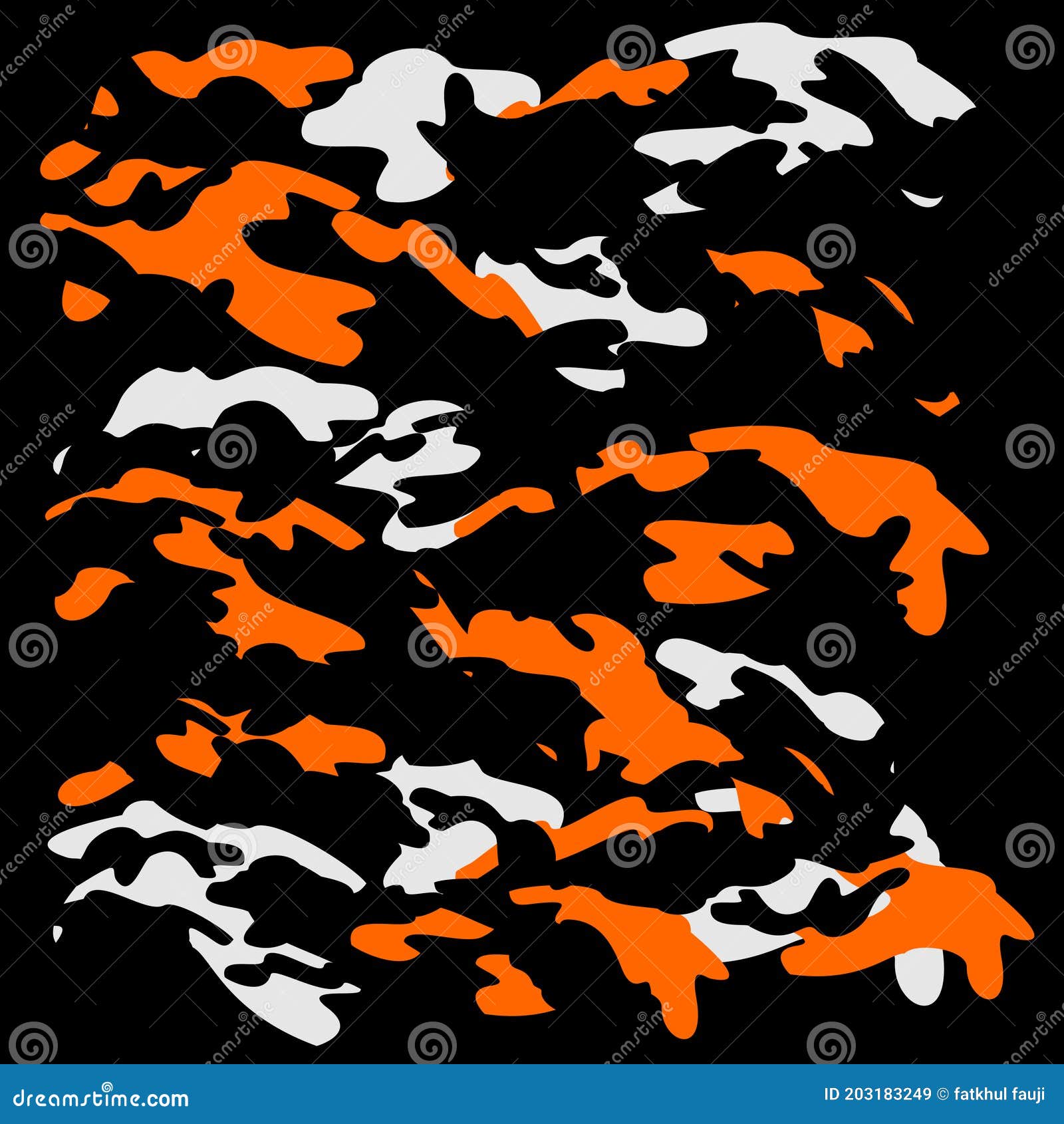 Army Camouflage Seamless Pattern, Orange and White on the Black