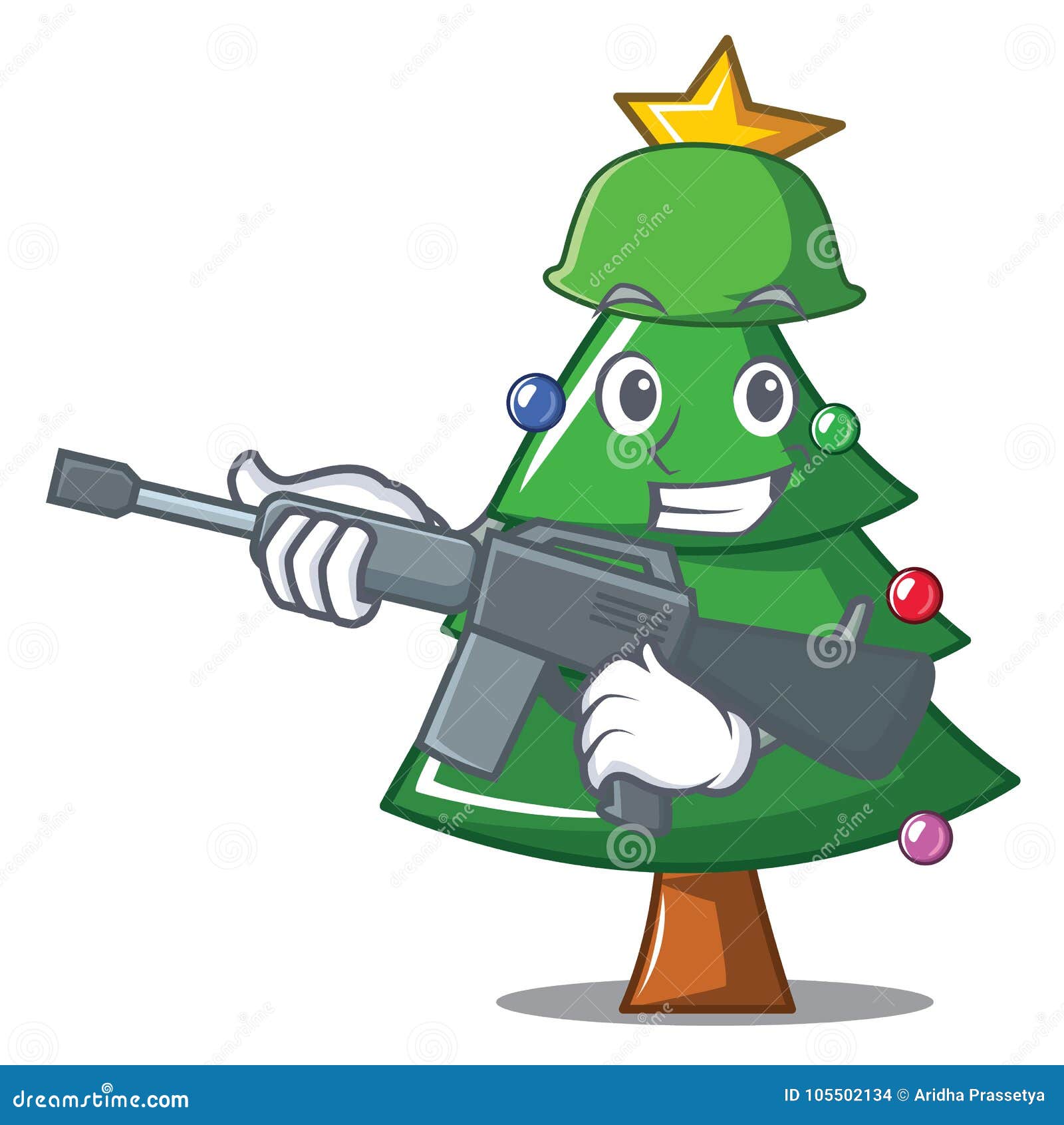 Army Christmas Tree Character Cartoon Stock Vector