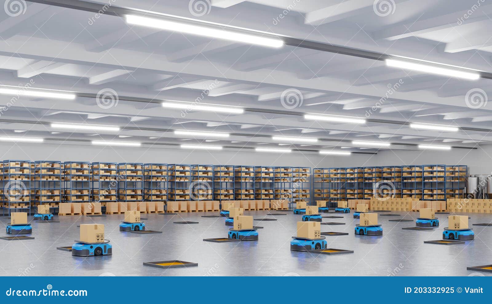 an army of robots efficiently sorting hundreds of parcels per hour(automated guided vehicle) agv