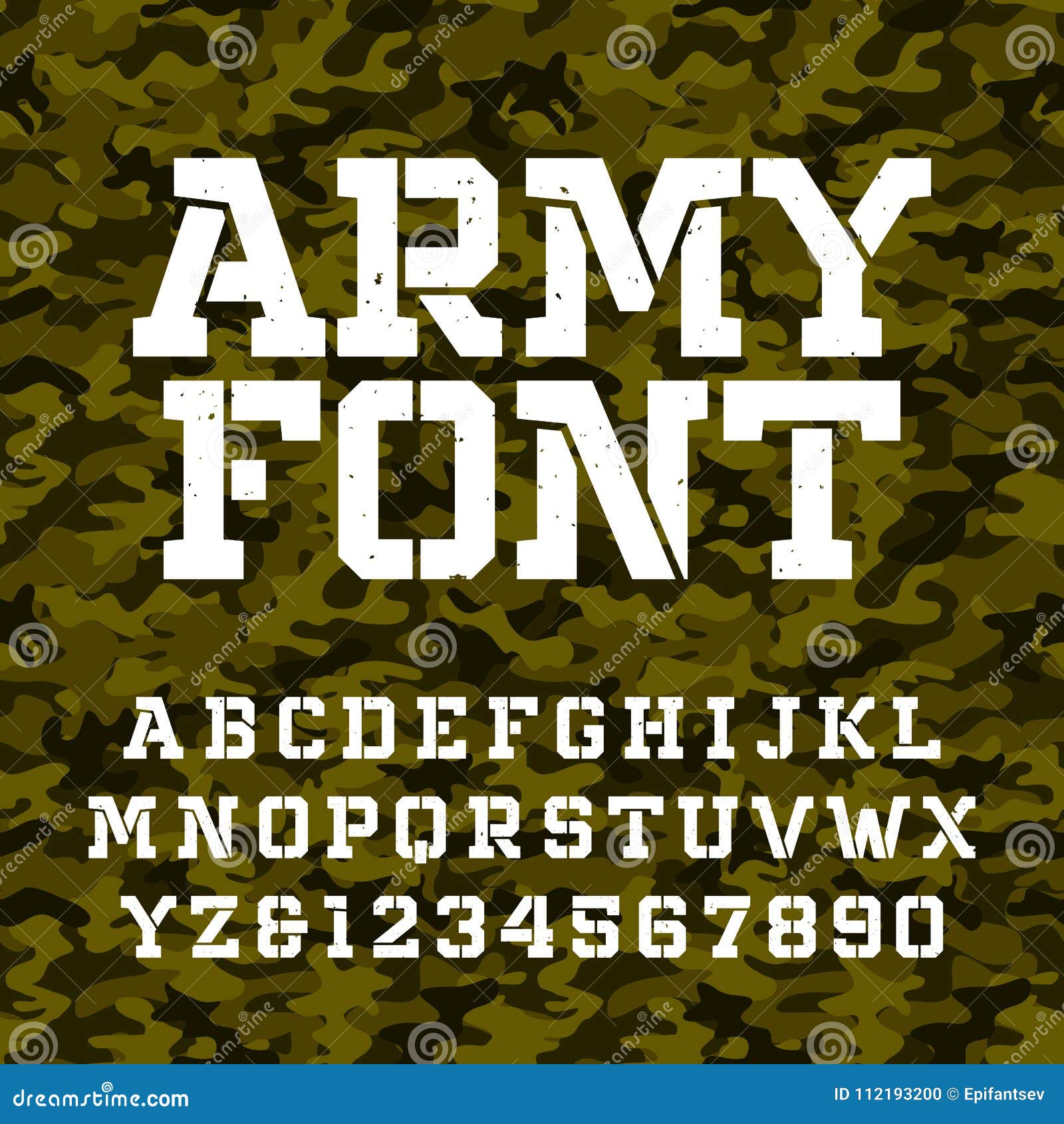 army stencil alphabet font type letters and numbers on a green camo stencil letters