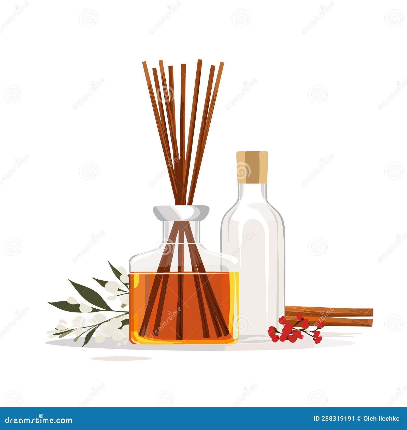 Aroma Oil Bottle with Sticks Vector Flat Isolated Illustration Stock