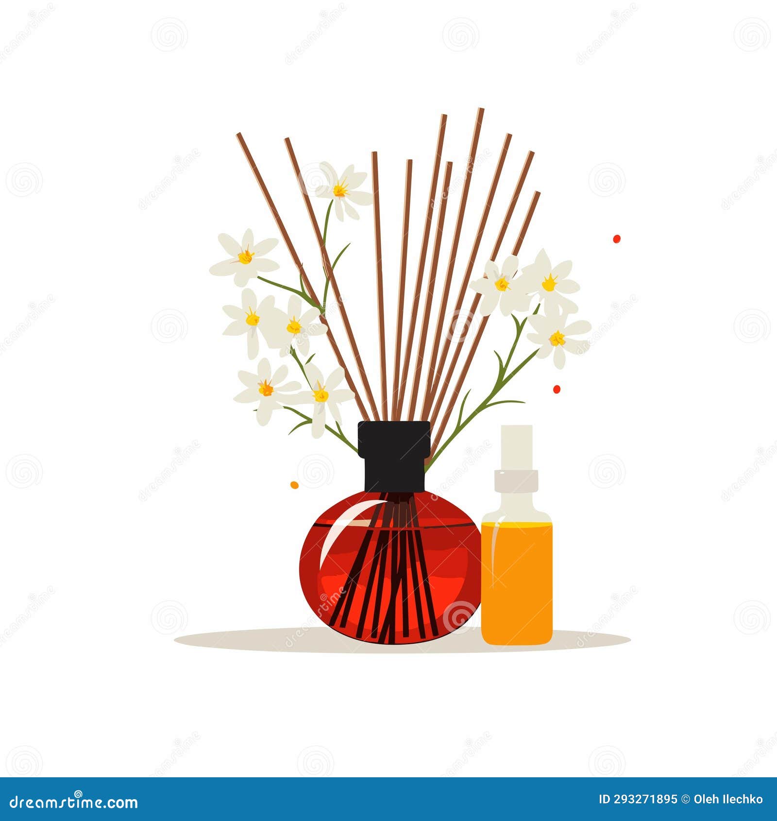 Aroma Oil Bottle with Sticks Vector Flat Isolated Illustration Stock