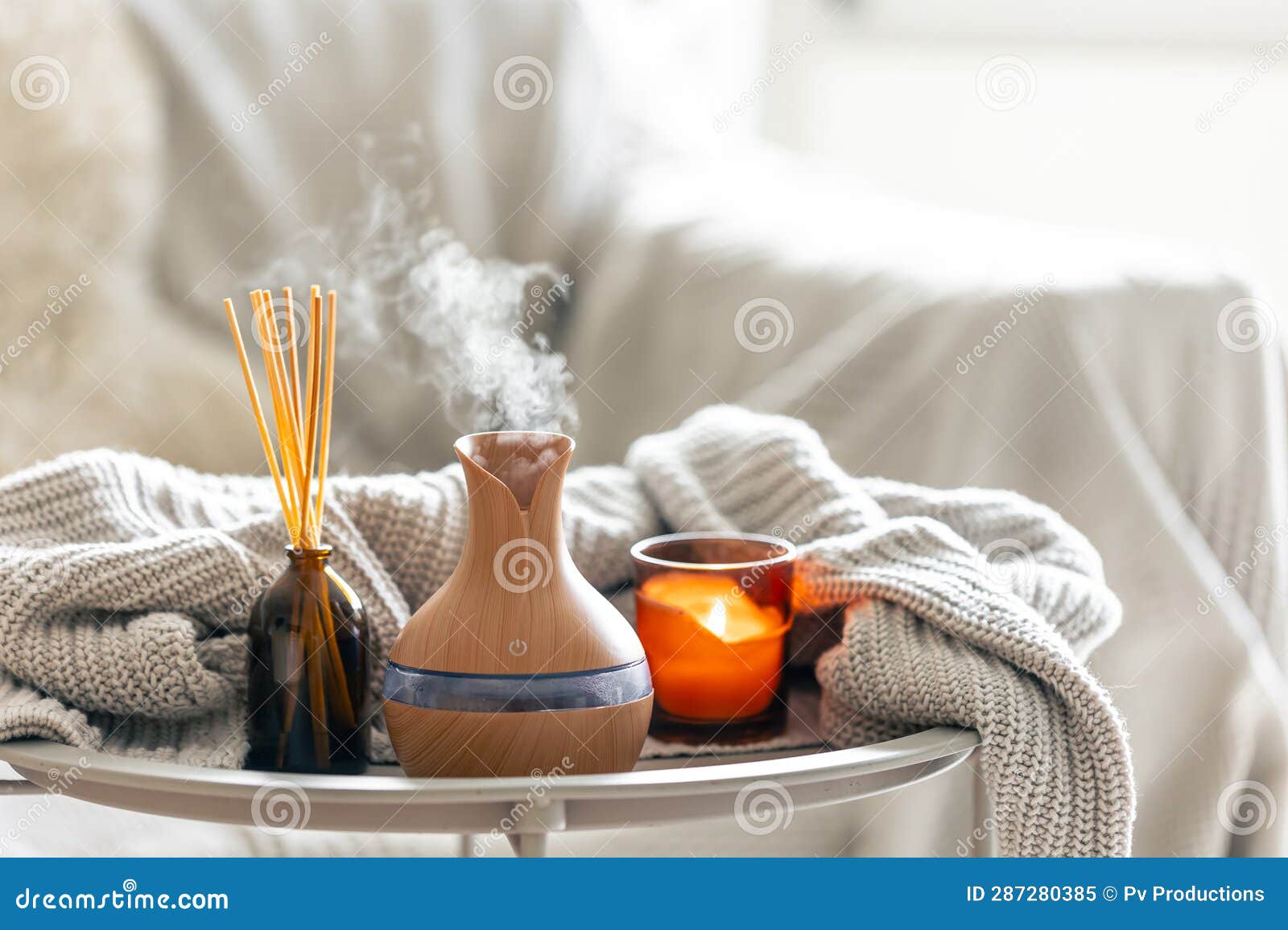 Aroma Oil Diffuser Lamp with the Stick Perfume, Knitted Element and Candle. Stock Image Image