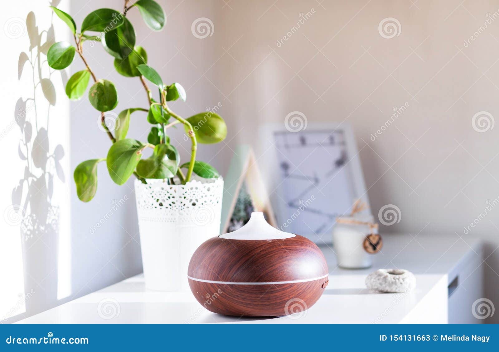 Aroma Oil Diffuser on Table at Home. Air Freshener Stock Image Image