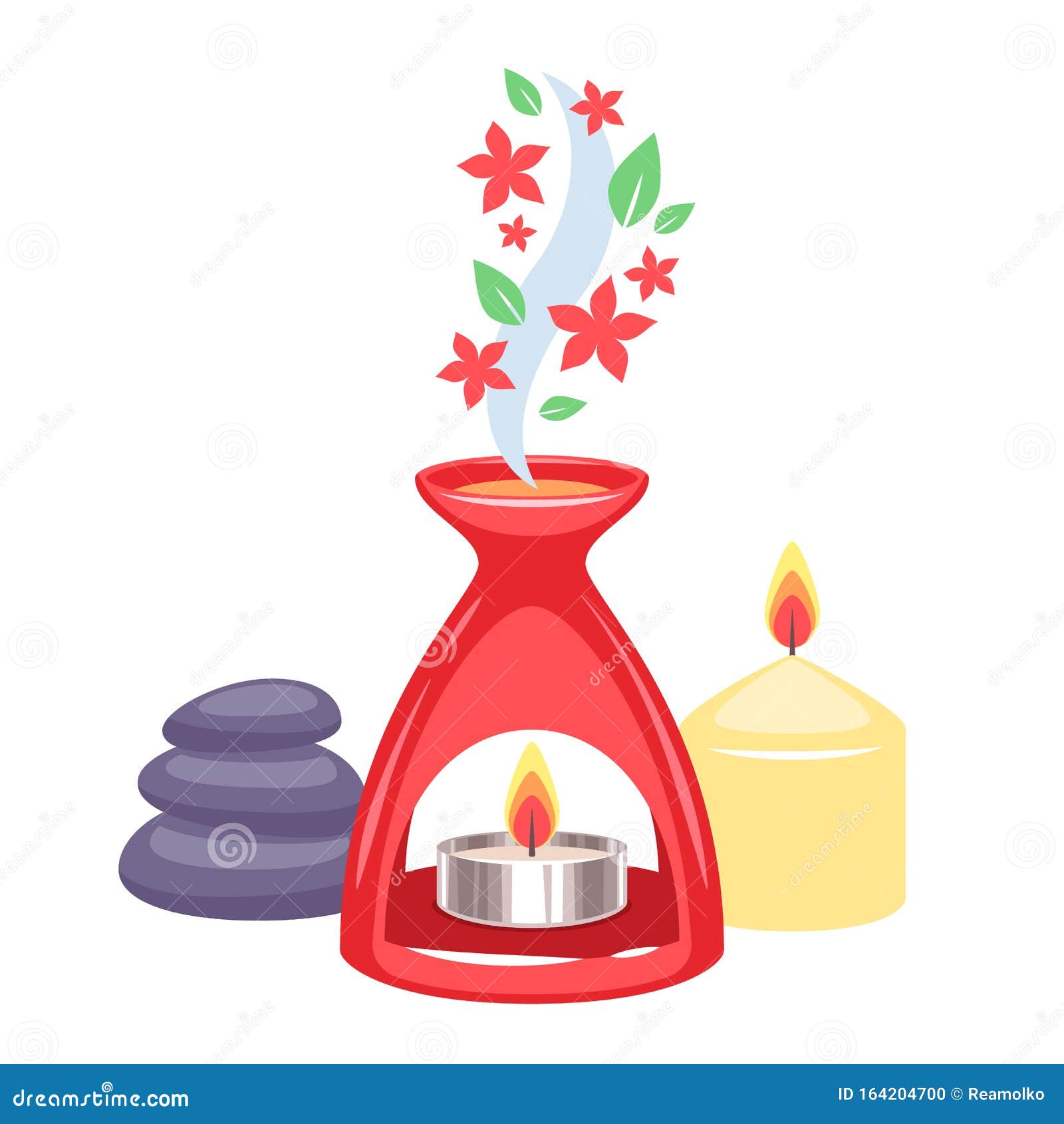 Aromatherapy Illustration with Oil Burner and Candle. Stock Vector