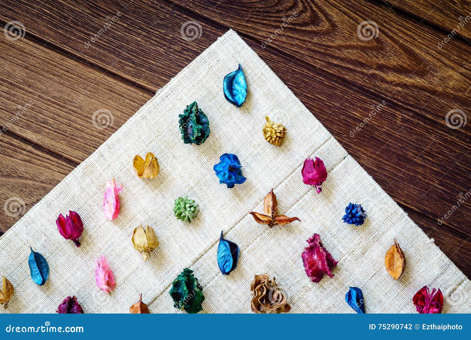 Aromatherapy Potpourri Mix of Dried Aromatic Flowers on Wooden B Stock