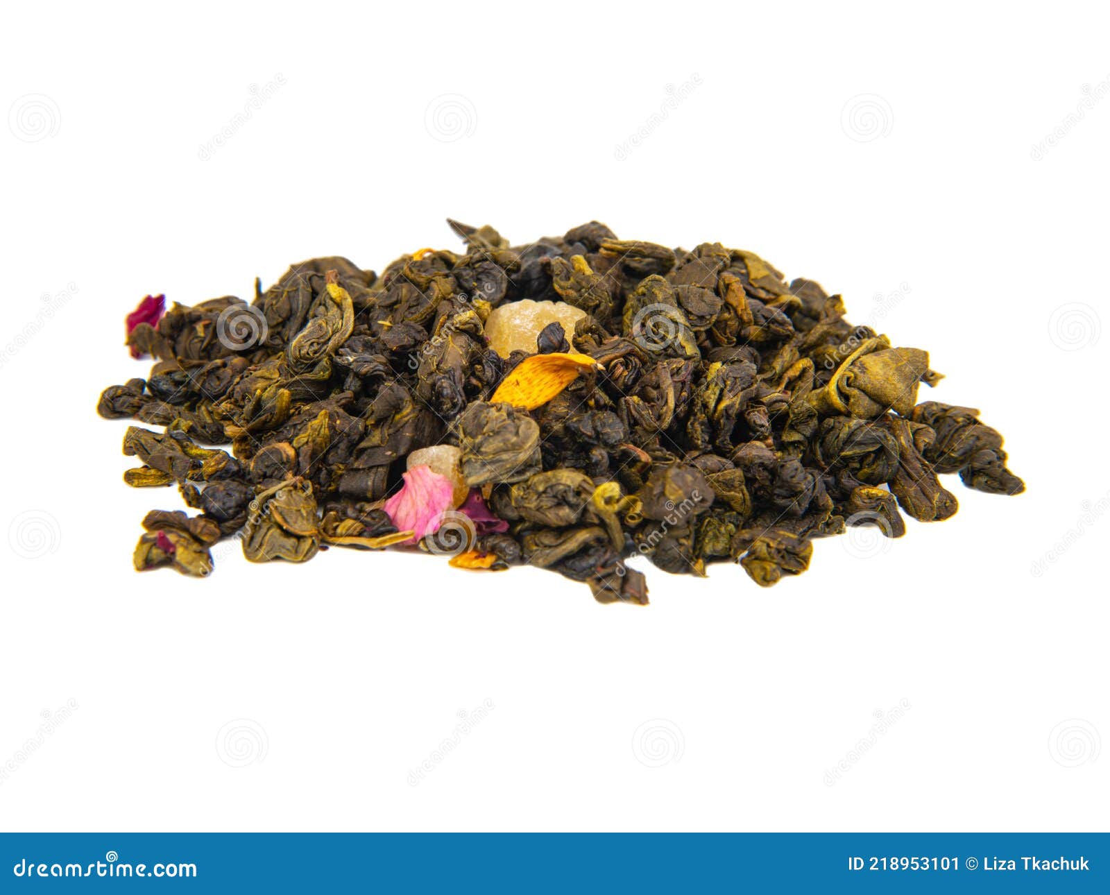 Aromatic Green Dried Tea Leaves with Mango Isolated on the White Background Stock Image Image
