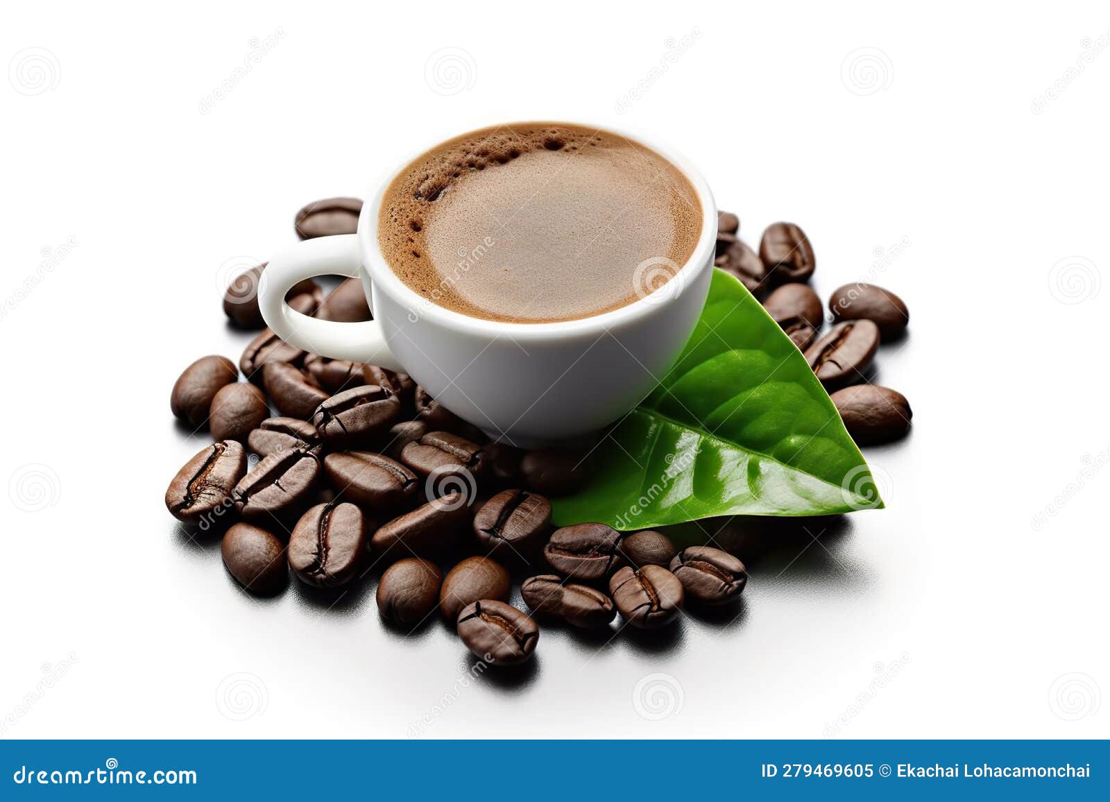 Aromatic Harmony CloseUp of Coffee Beans and Leaves on a Solate White